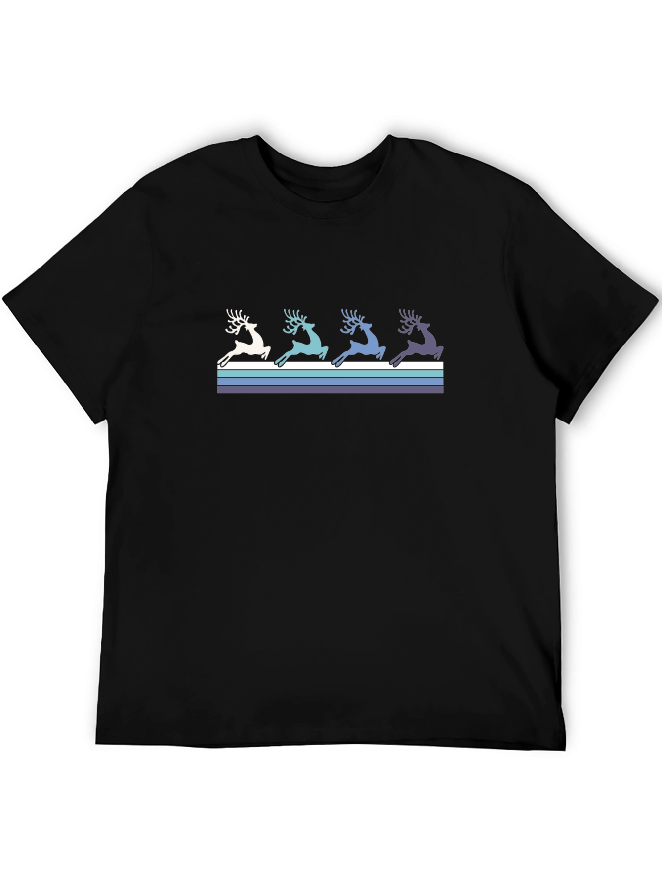 Retro Reindeer Graphic Tee - Black Cotton T-Shirt