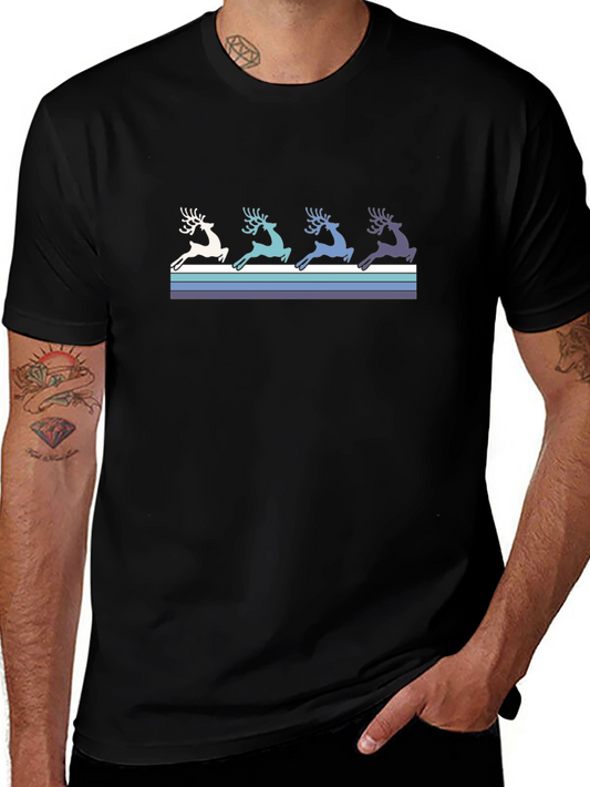 Retro Reindeer Graphic Tee - Black Cotton T-Shirt