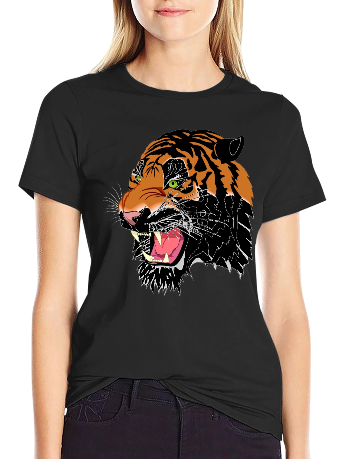 Roaring Tiger Graphic Tee - Black Cotton Blend