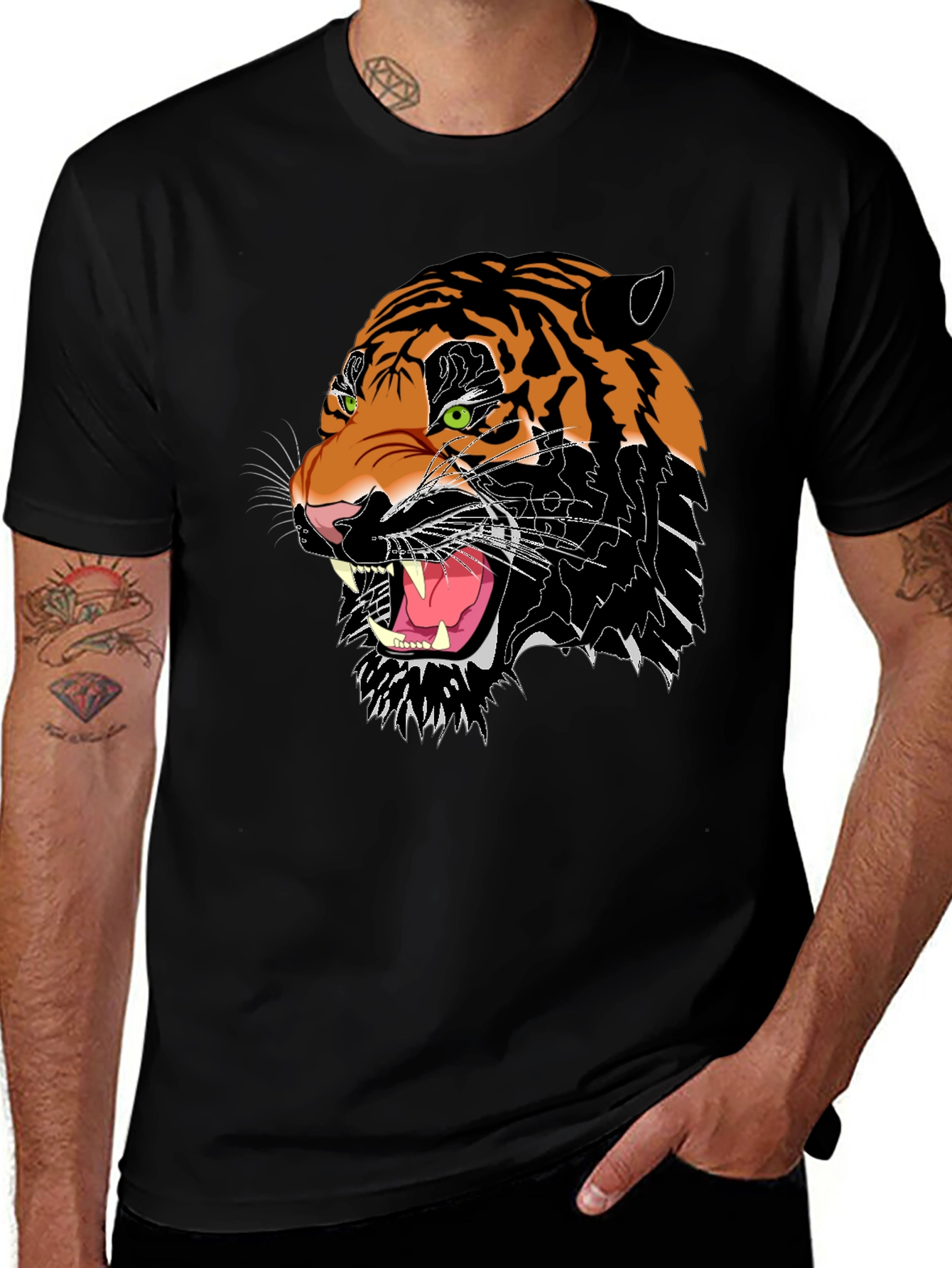 Roaring Tiger Graphic Tee - Black Cotton Blend