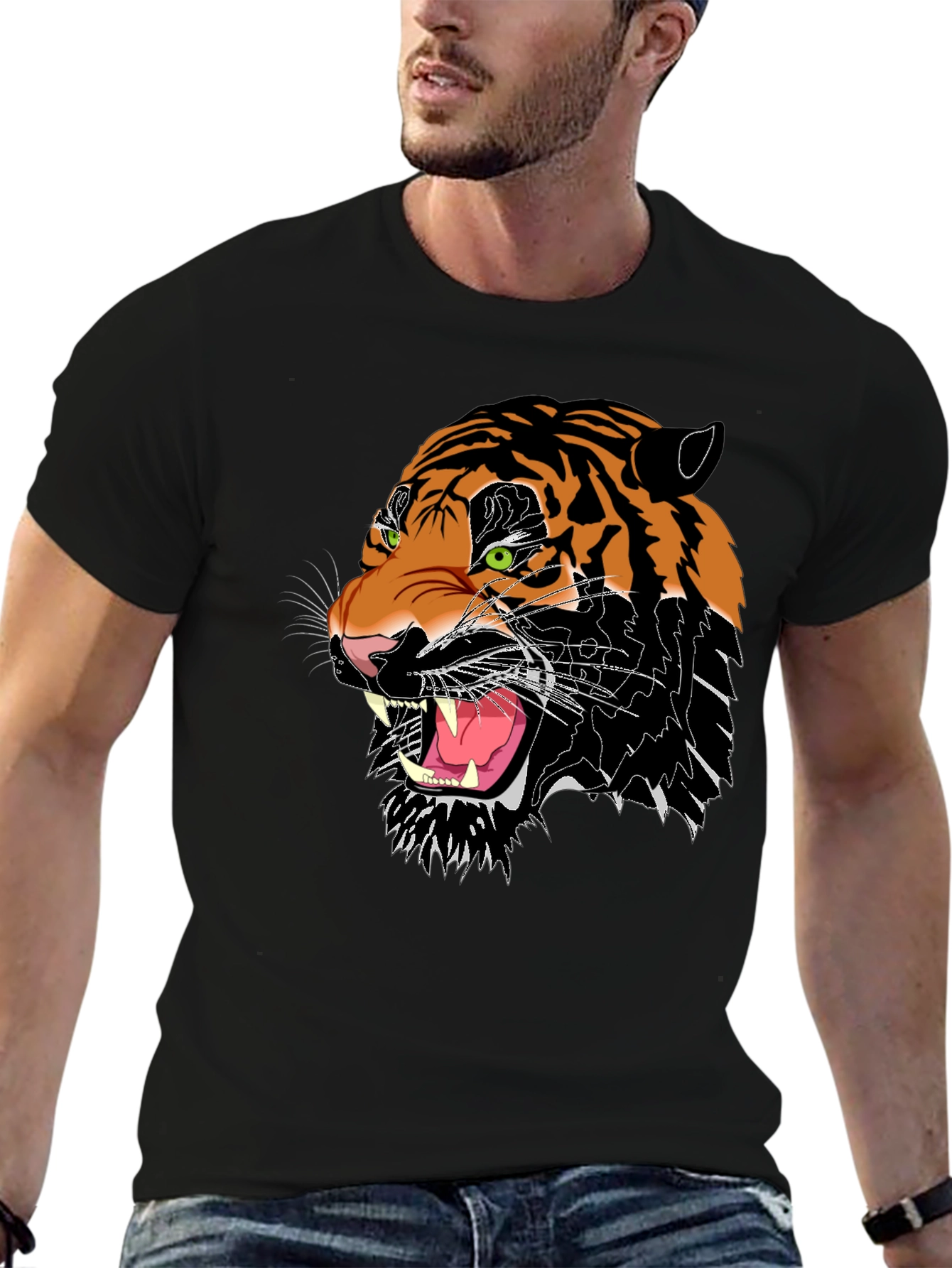 Roaring Tiger Graphic Tee - Black Cotton Blend