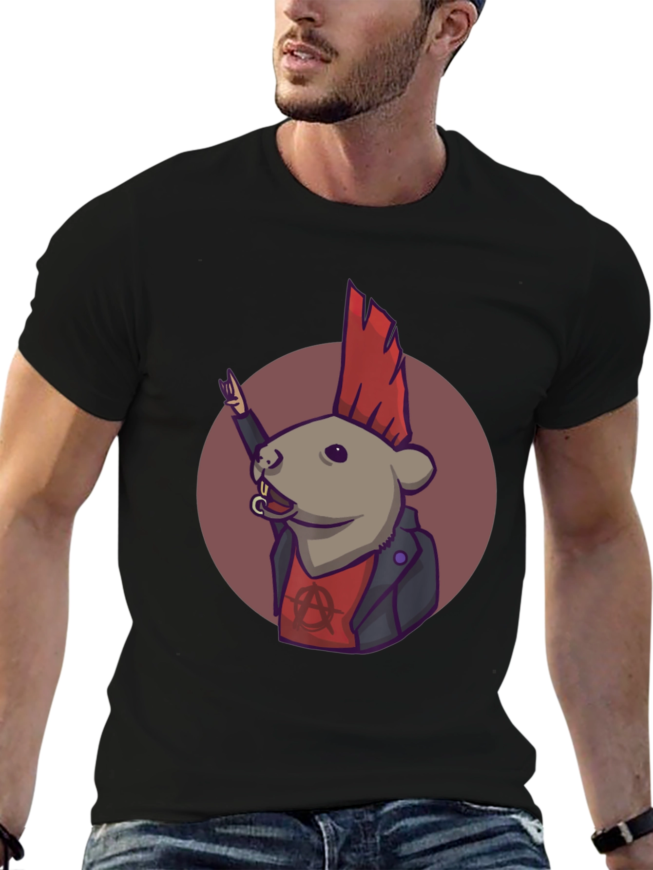 Punk Rat Graphic Tee - Black Cotton T-Shirt