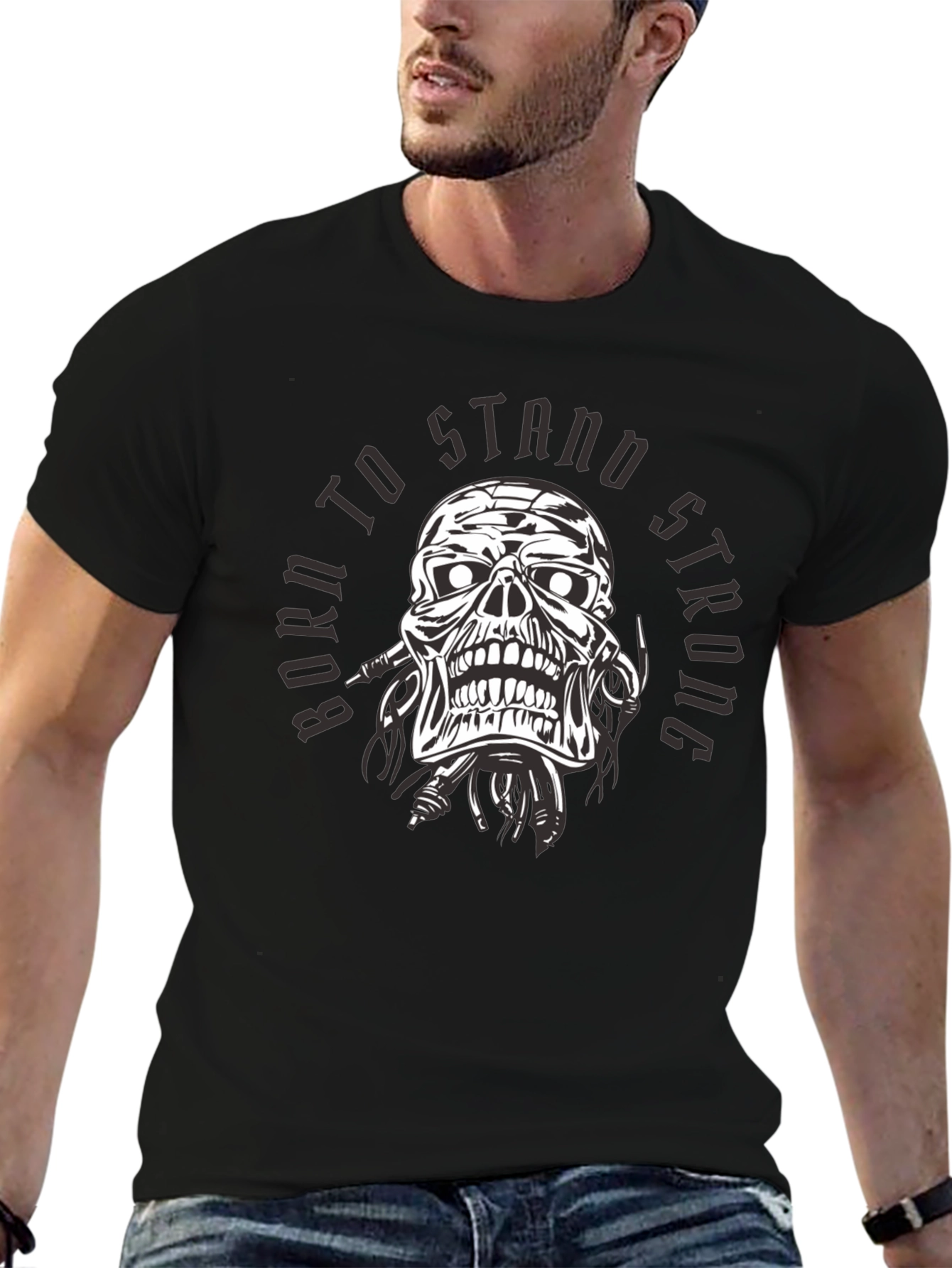 Born To Stand Strong Skull Graphic Tee