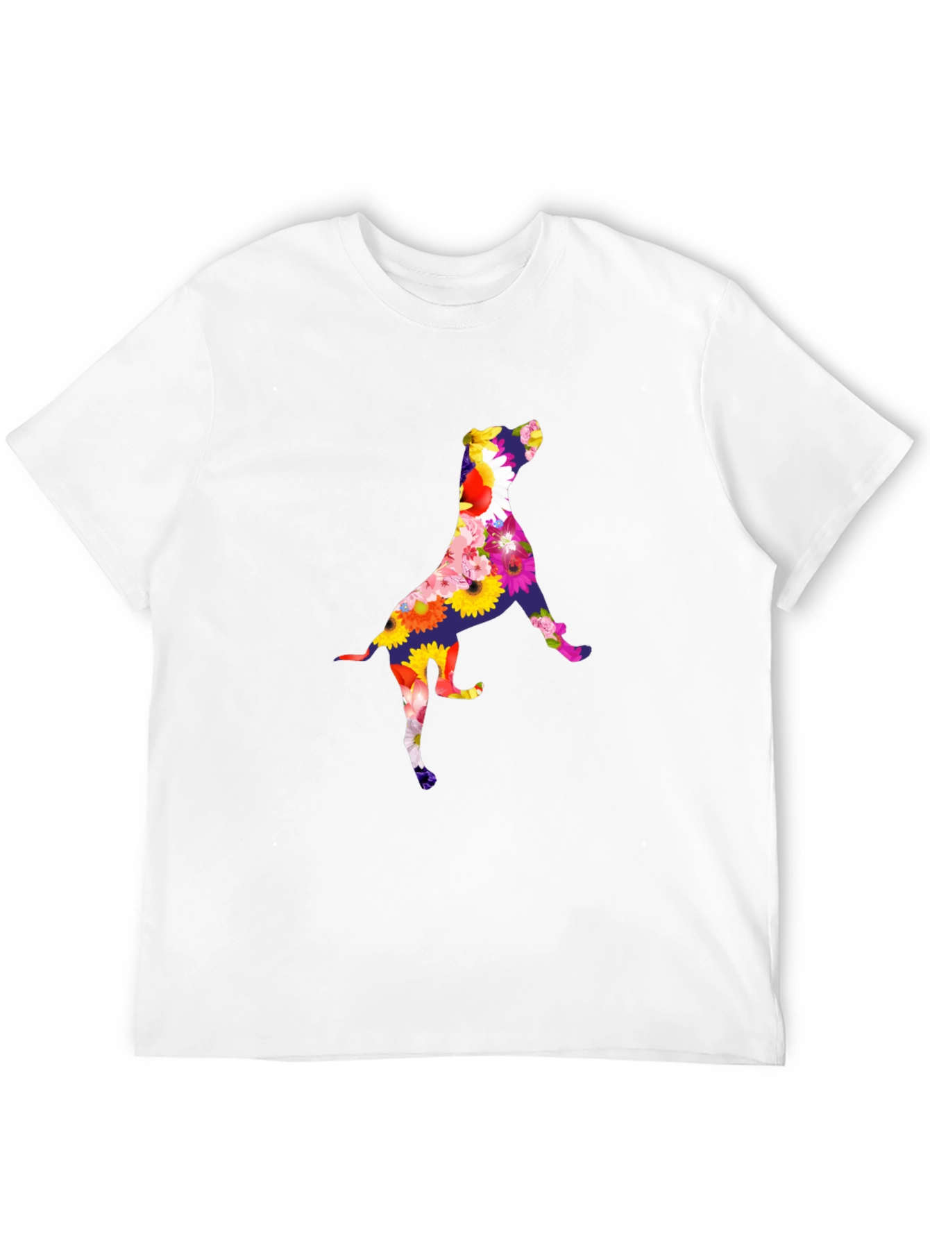 Floral Dog Graphic Tee - Black Cotton T-Shirt