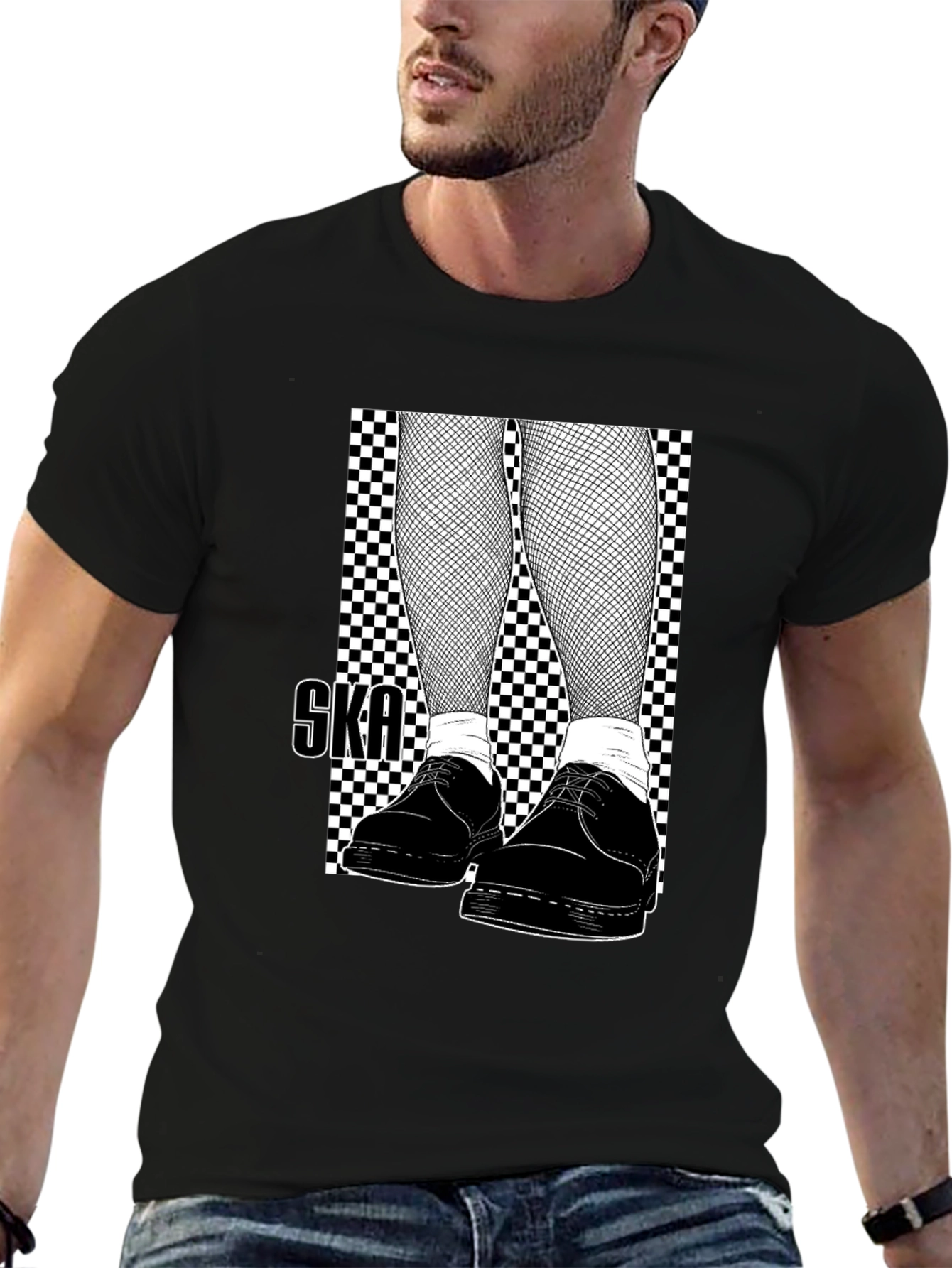 Ska Style T-Shirt: Checkerboard & Fishnet Design
