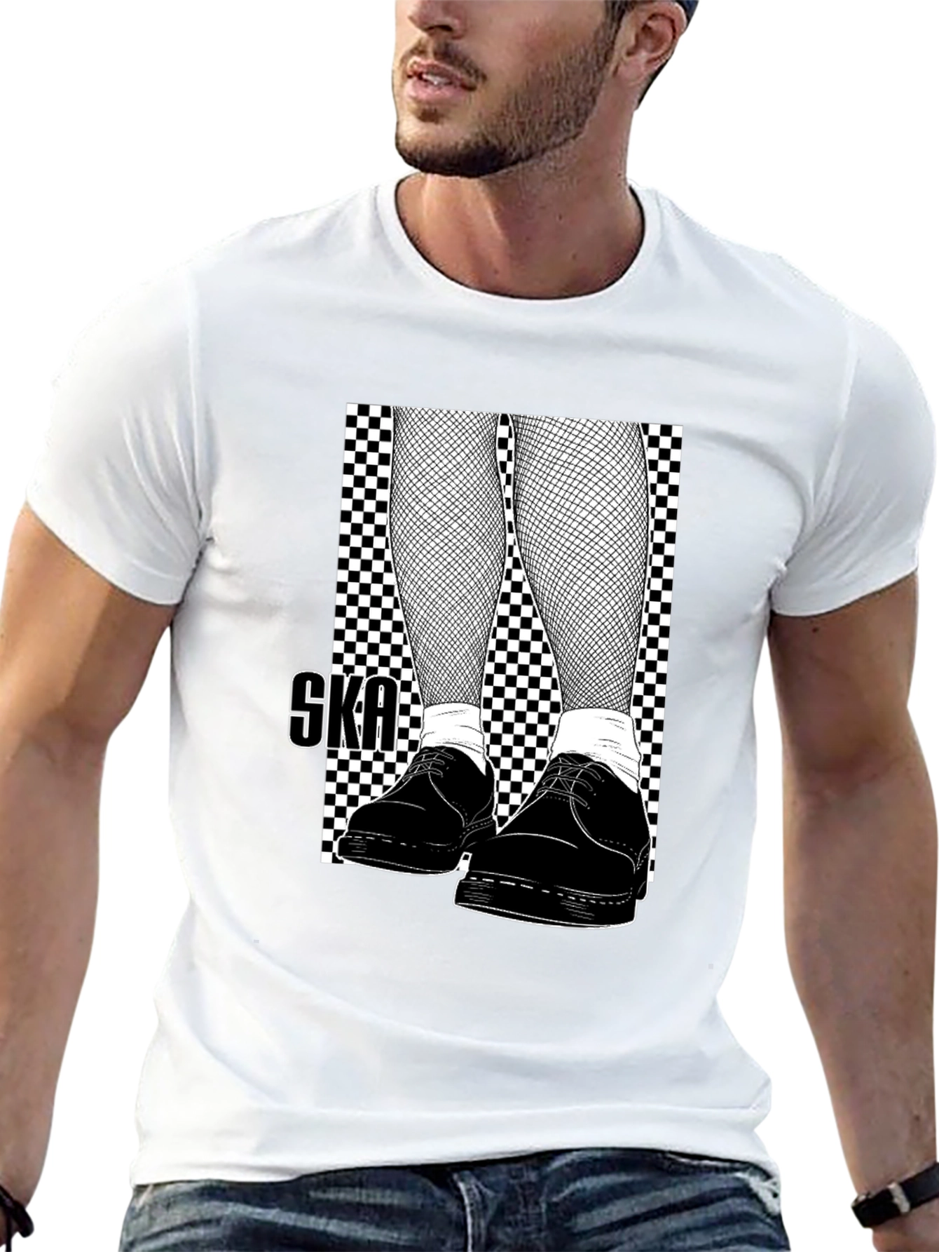 Ska Style T-Shirt: Checkerboard & Fishnet Design