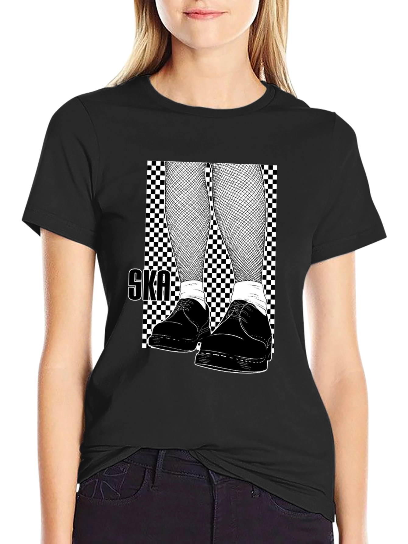 Ska Style T-Shirt: Checkerboard & Fishnet Design