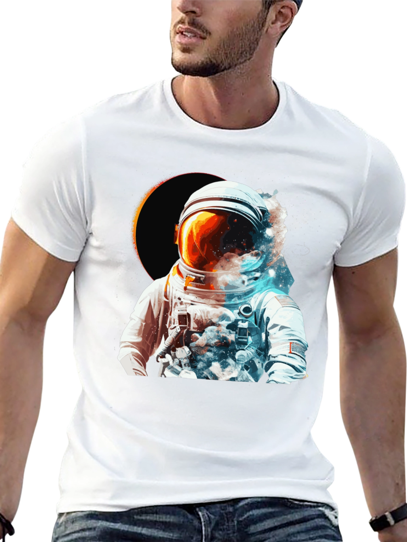 Astronaut Eclipse Graphic T-Shirt - Space Adventure Tee