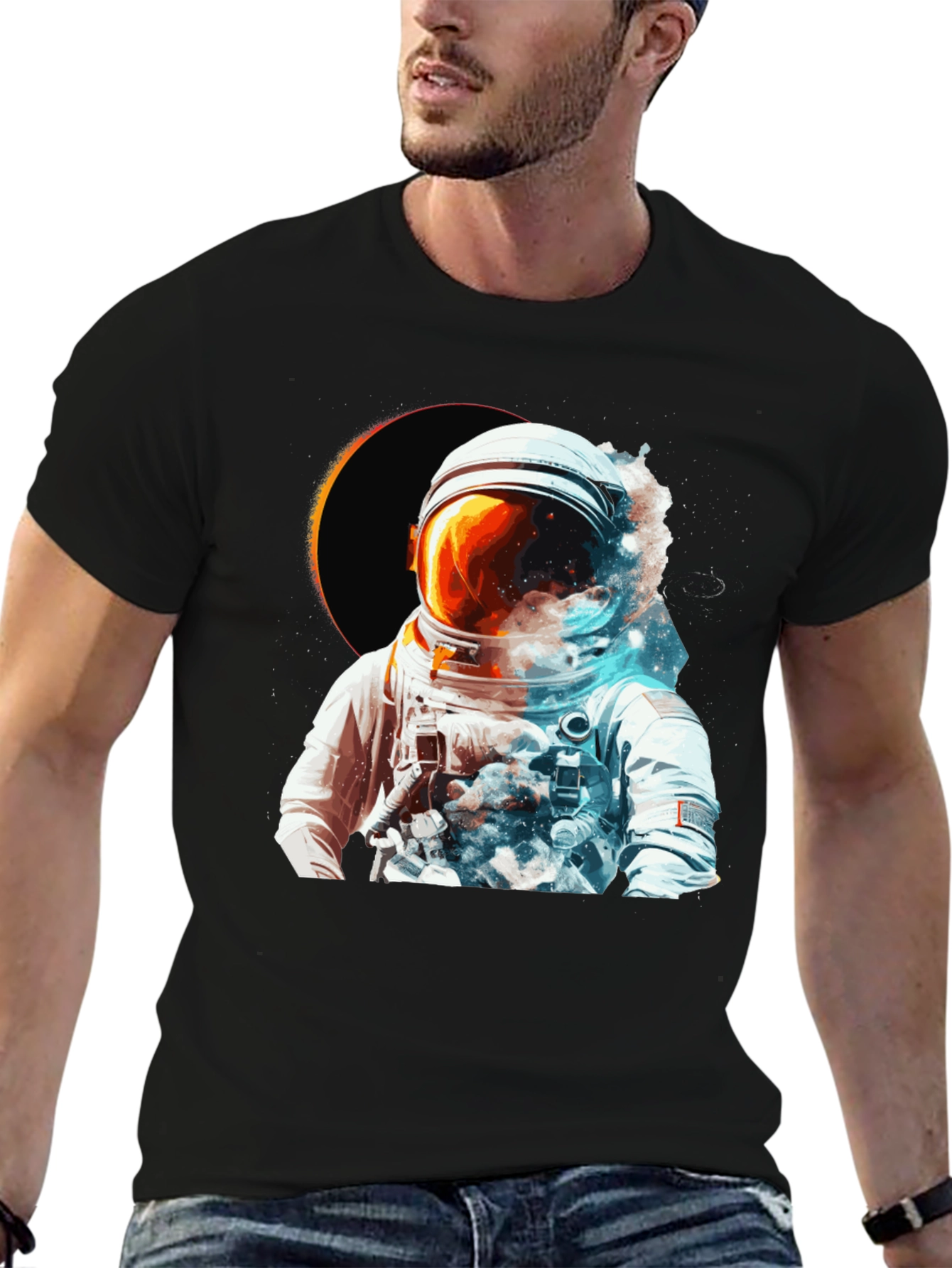 Astronaut Eclipse Graphic T-Shirt - Space Adventure Tee