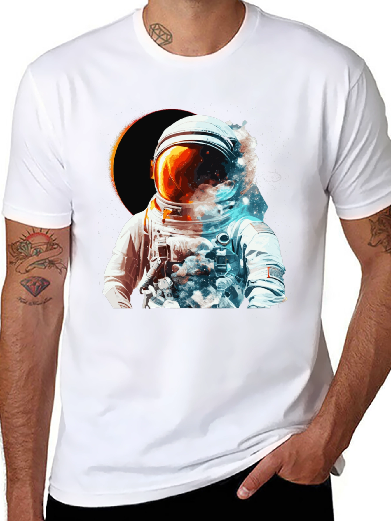 Astronaut Eclipse Graphic T-Shirt - Space Adventure Tee