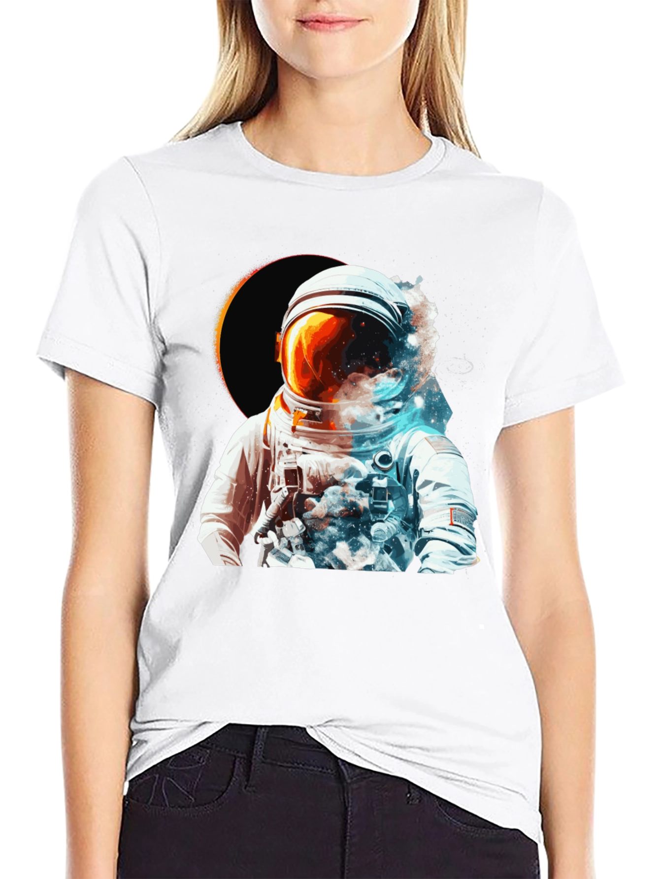 Astronaut Eclipse Graphic T-Shirt - Space Adventure Tee