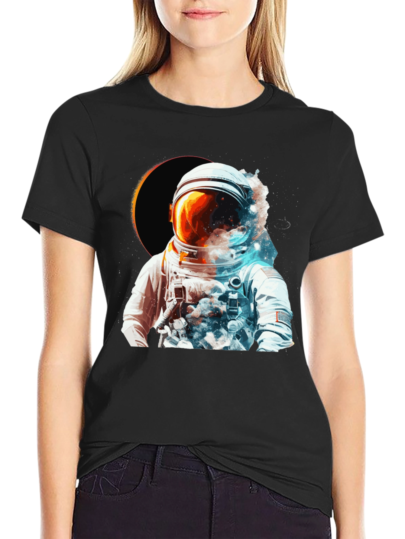 Astronaut Eclipse Graphic T-Shirt - Space Adventure Tee