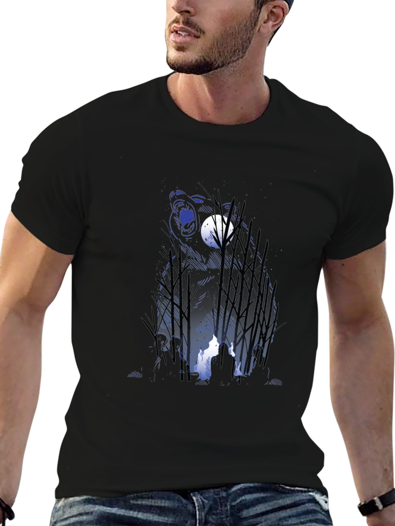 Bear & Campfire Graphic Tee - Nature Adventure Style