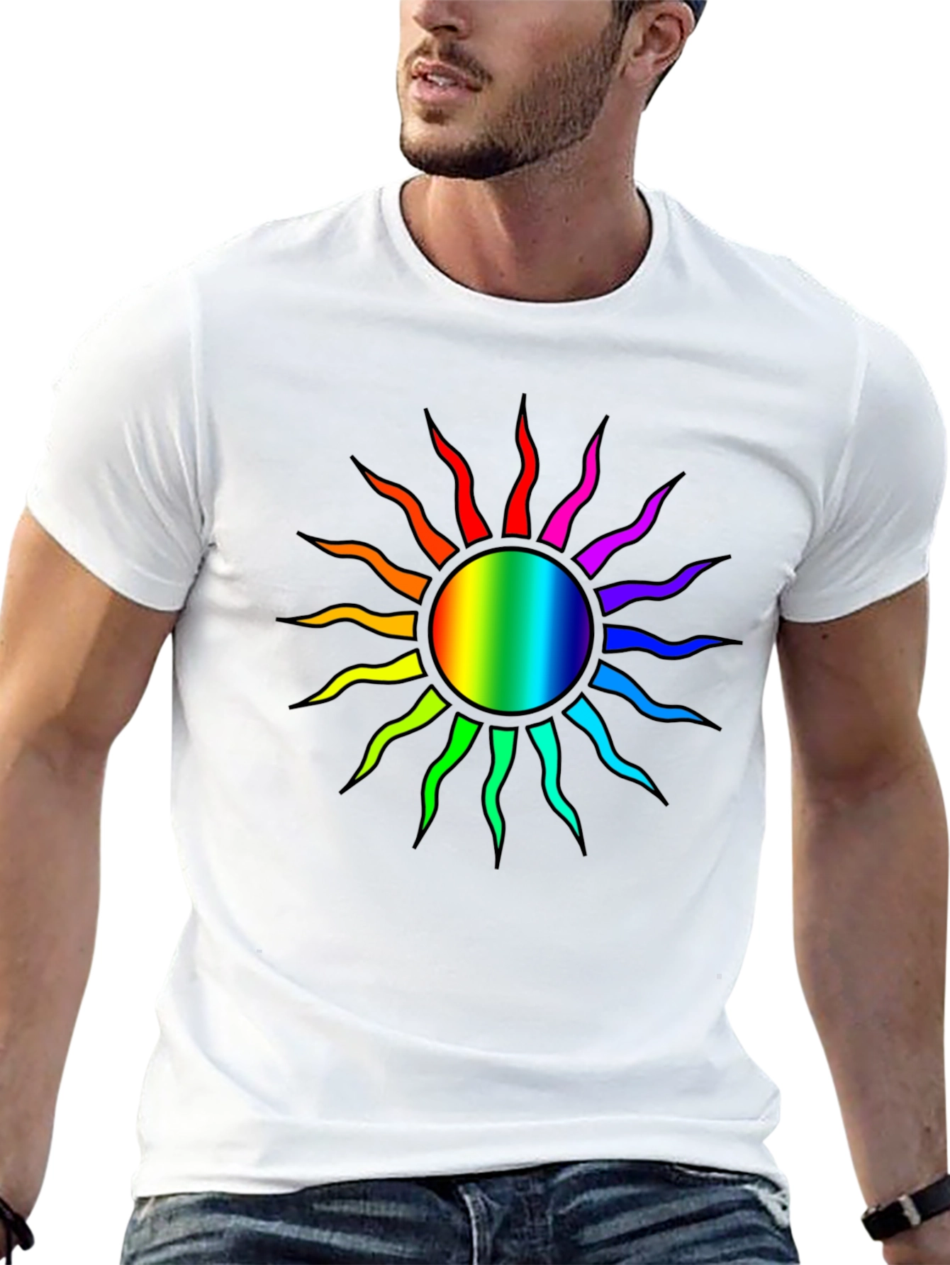 Rainbow Sun Graphic T-Shirt - Stylish Comfort