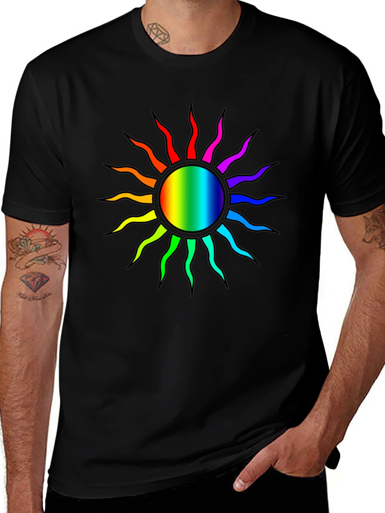 Rainbow Sun Graphic T-Shirt - Stylish Comfort