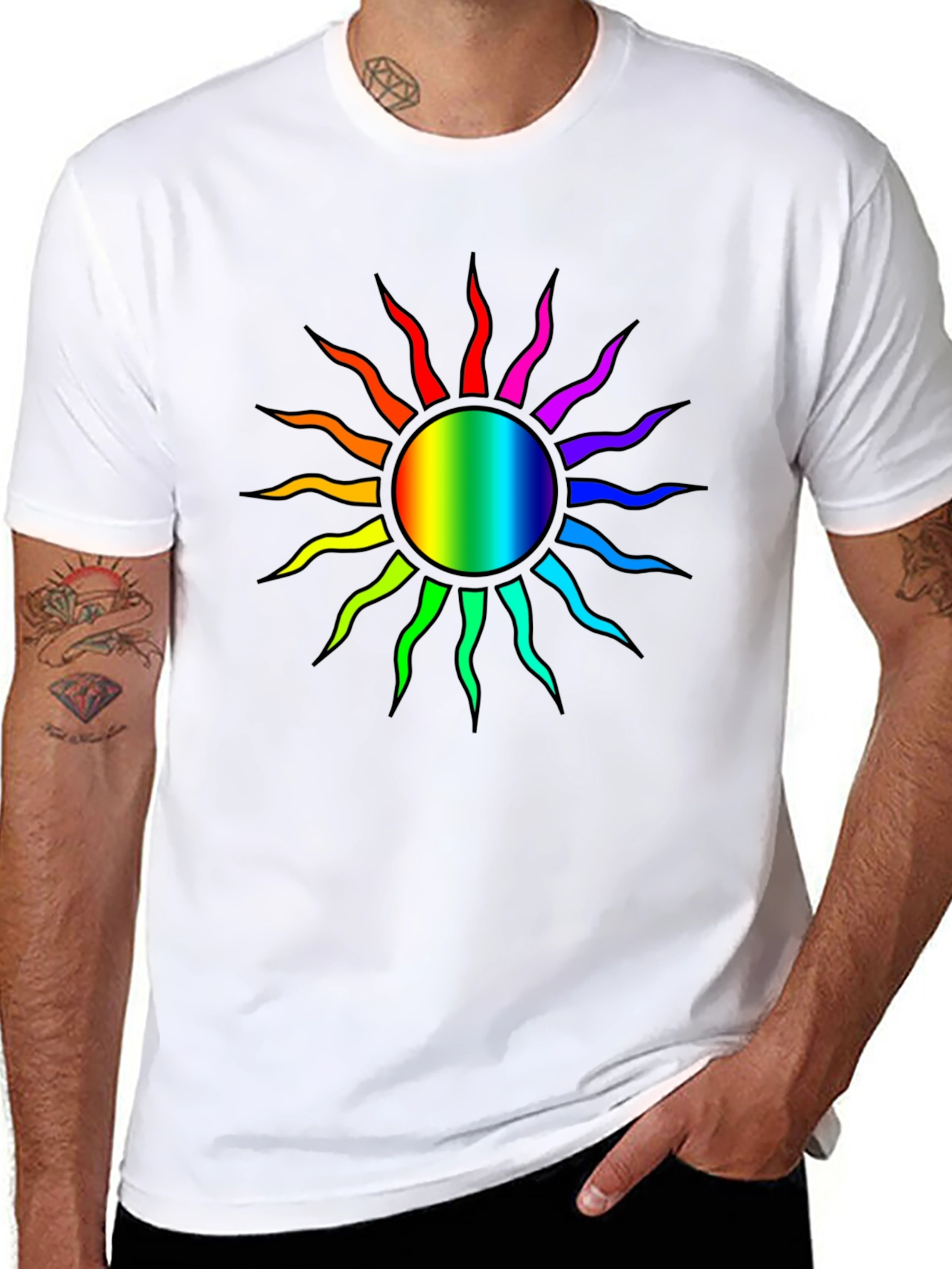 Rainbow Sun Graphic T-Shirt - Stylish Comfort