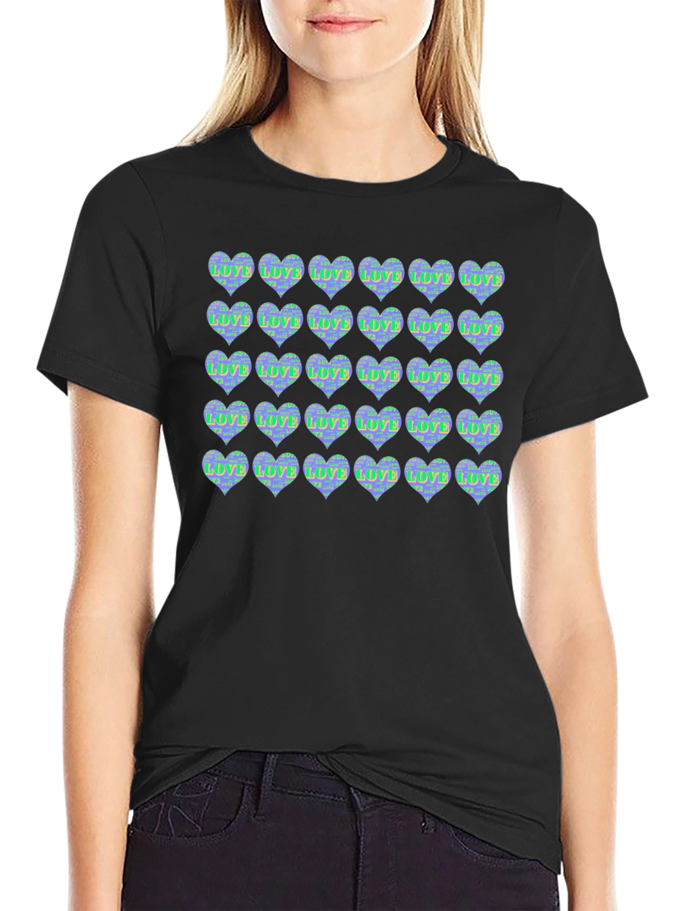 Heart Print Crew Neck T-Shirt