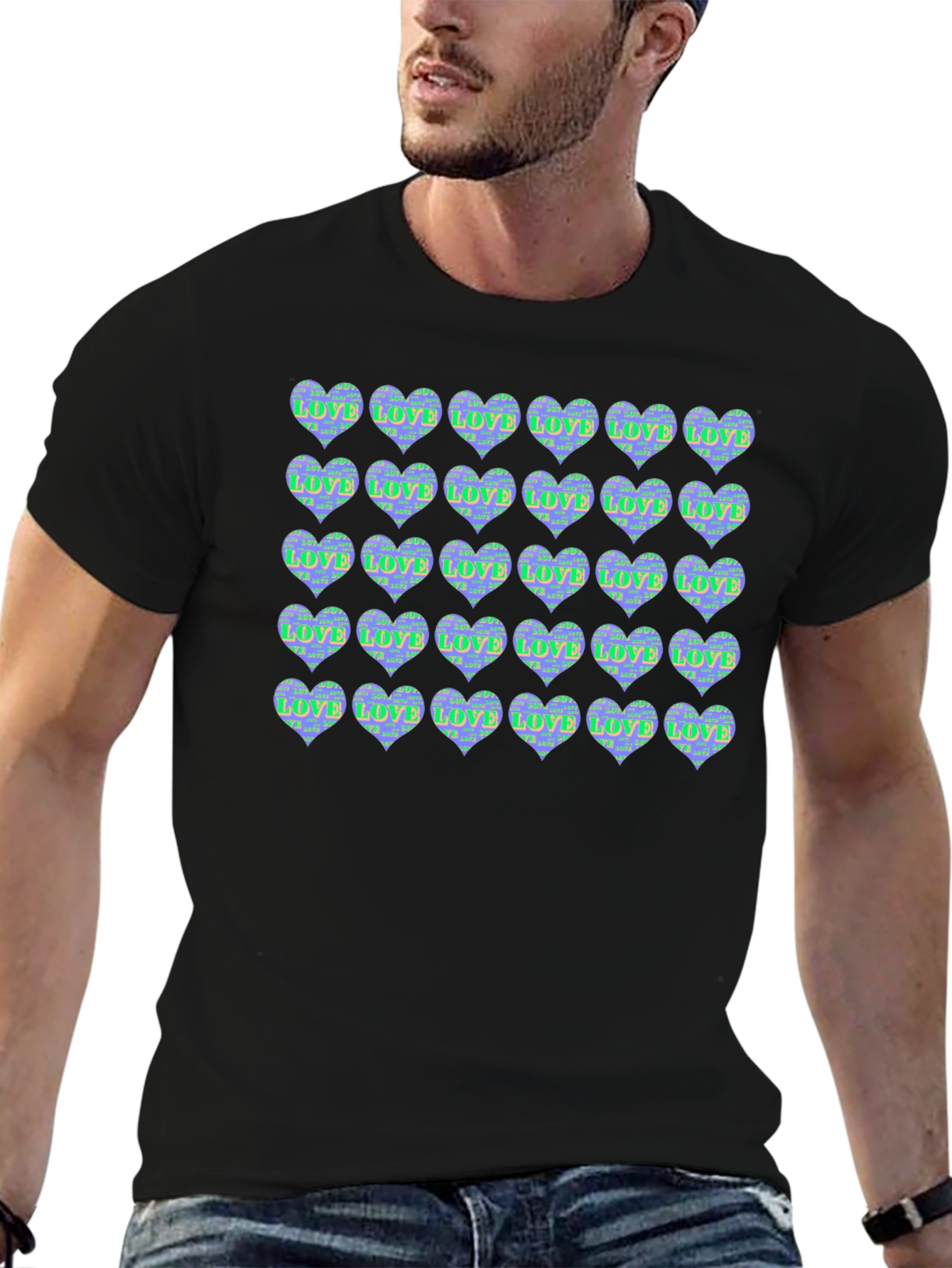 Heart Print Crew Neck T-Shirt