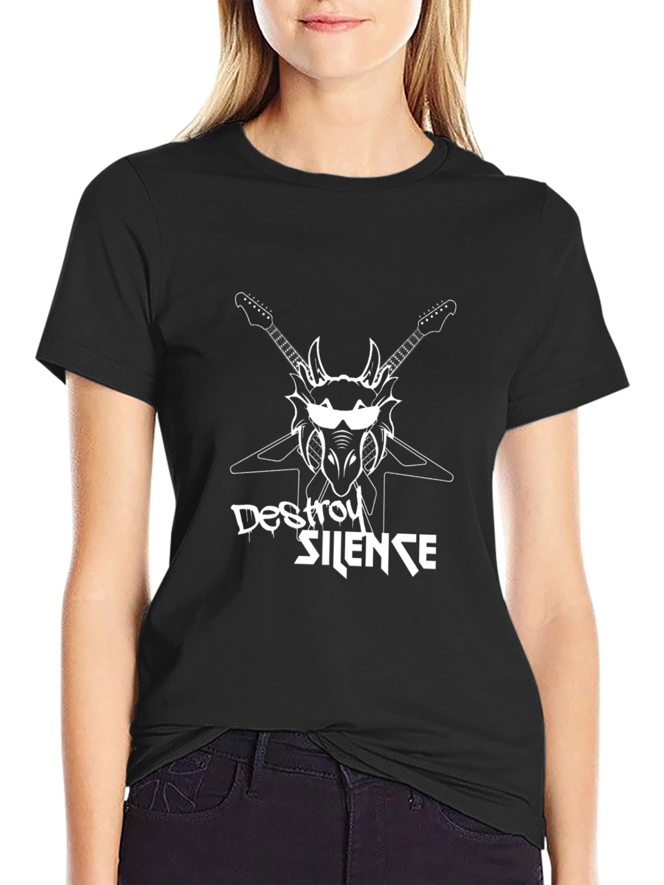 Destroy Silence Black Graphic Tee - Rock Band T-Shirt