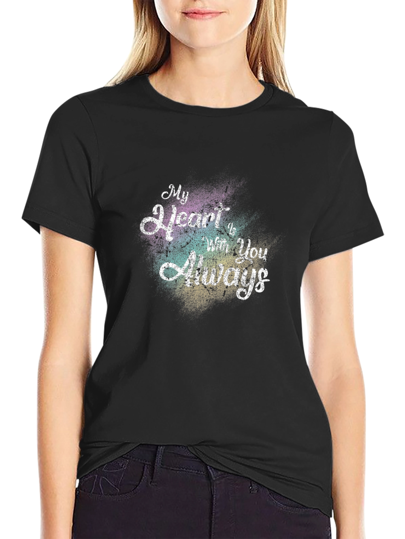 My Heart is With You Always Black Graphic Tee