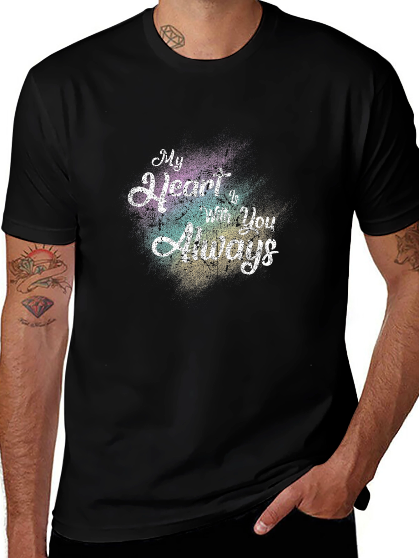 My Heart is With You Always Black Graphic Tee