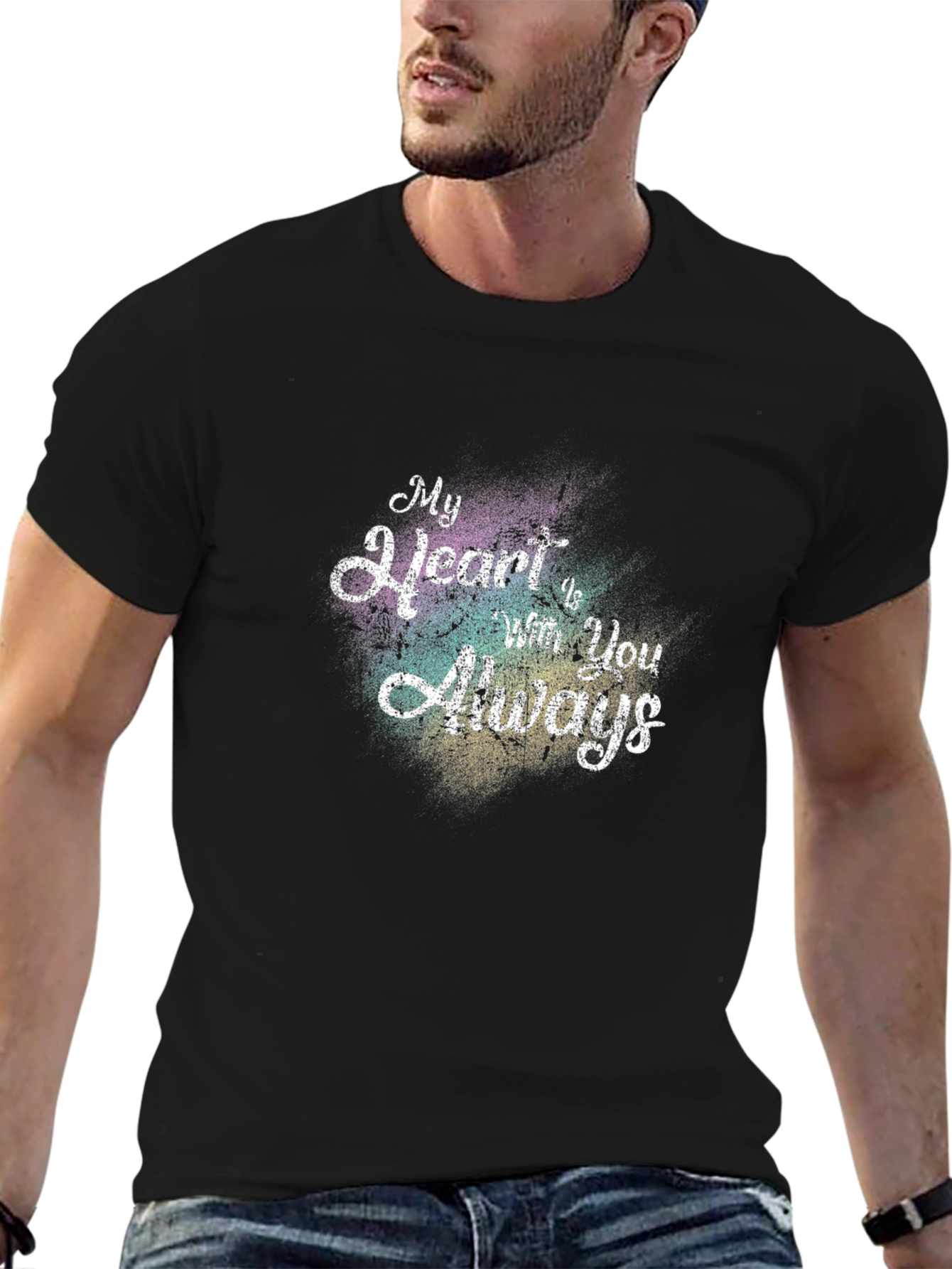 My Heart is With You Always Black Graphic Tee