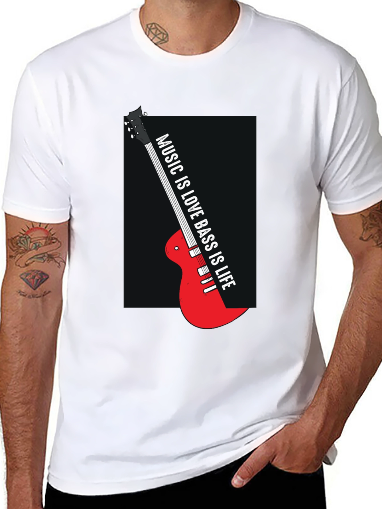 Music is Love Bass is Life Black T-Shirt