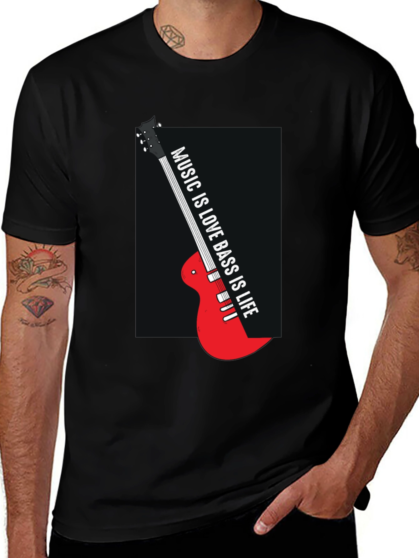 Music is Love Bass is Life Black T-Shirt