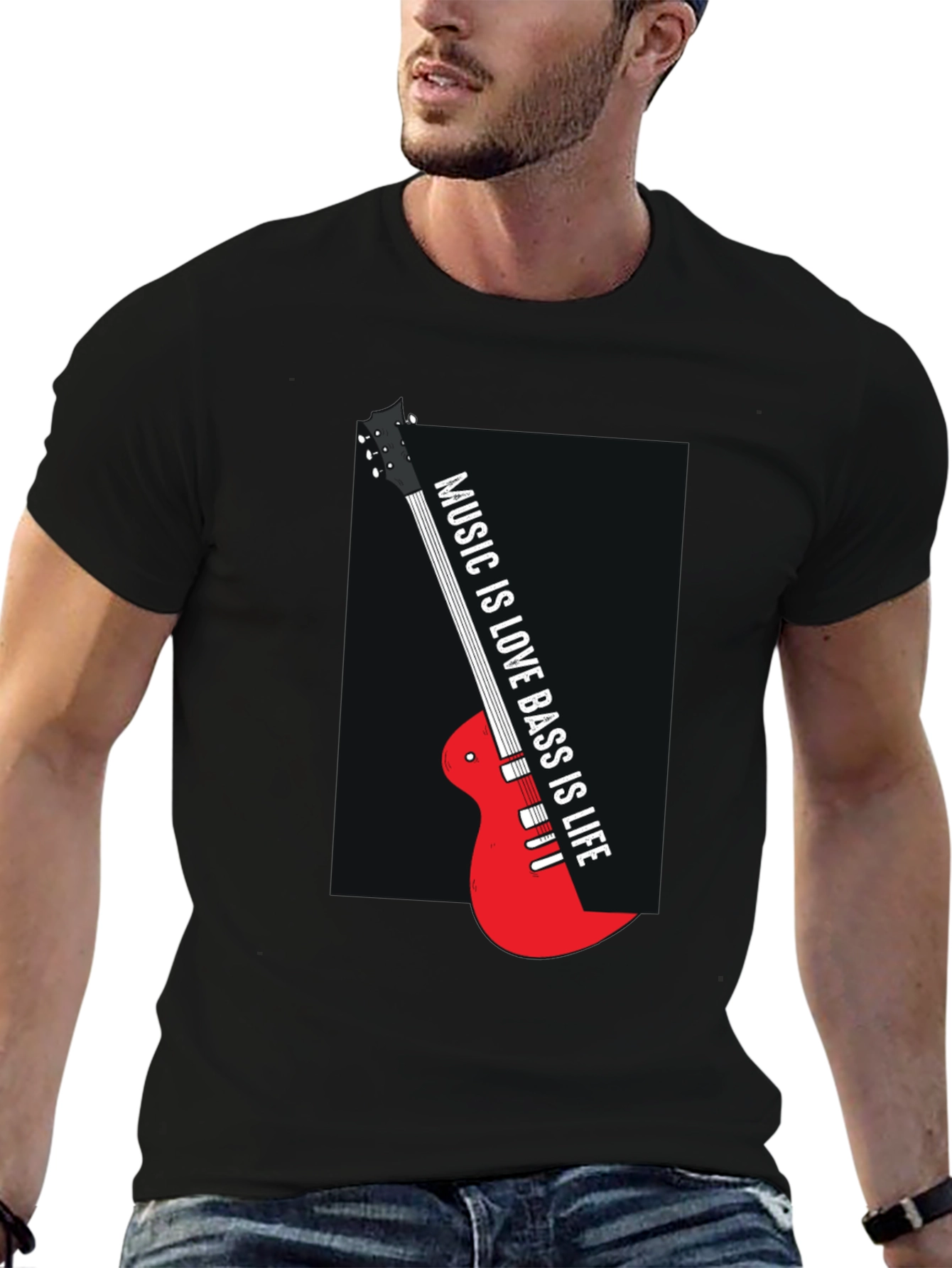 Music is Love Bass is Life Black T-Shirt