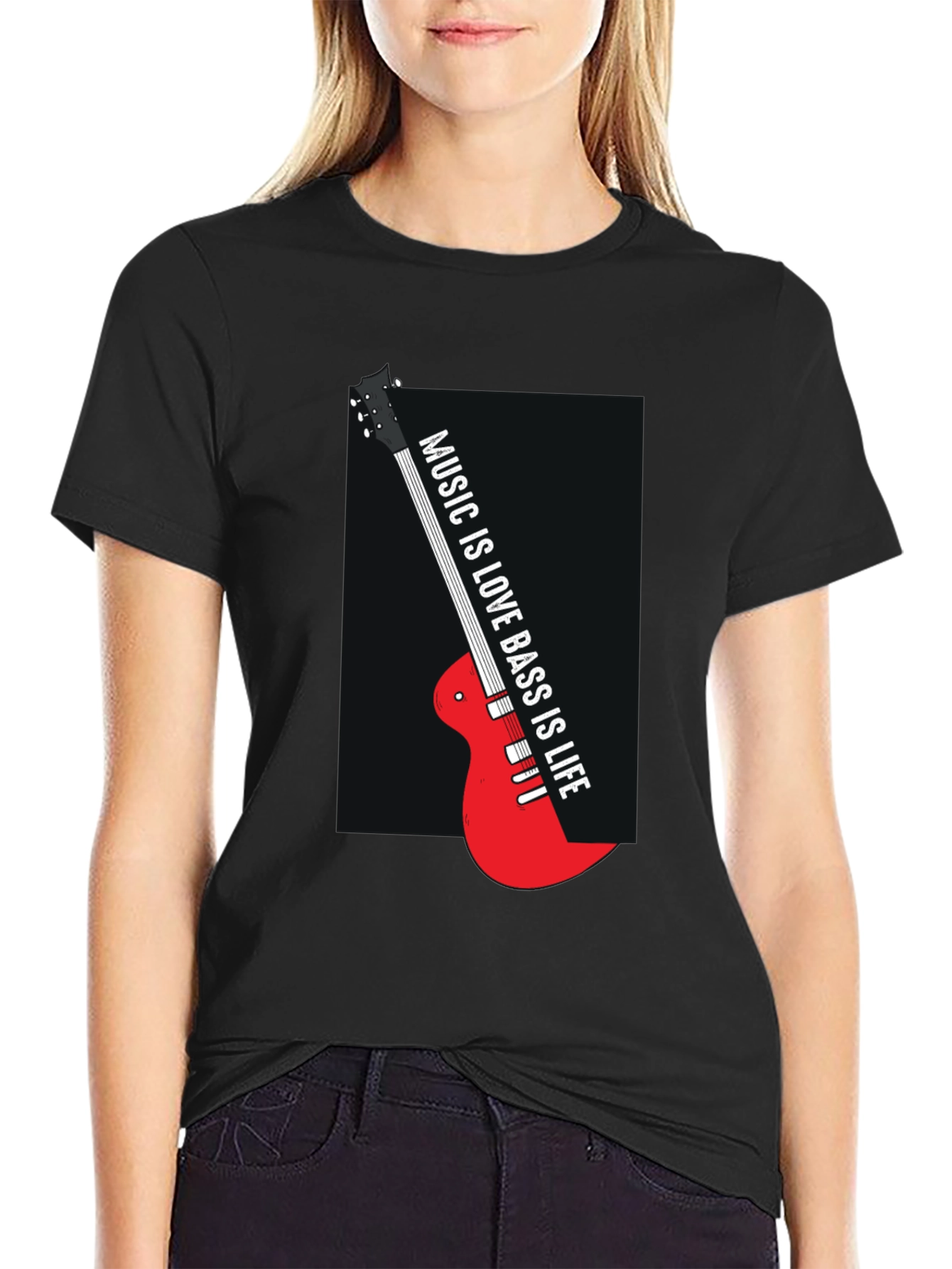 Music is Love Bass is Life Black T-Shirt