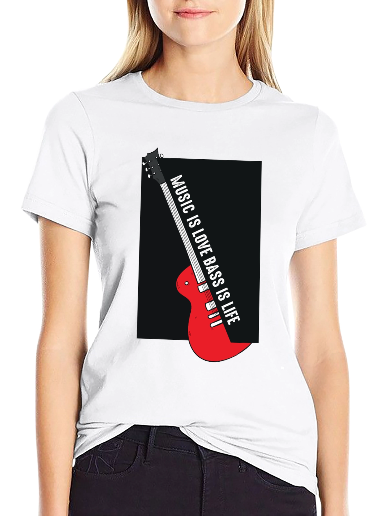 Music is Love Bass is Life Black T-Shirt