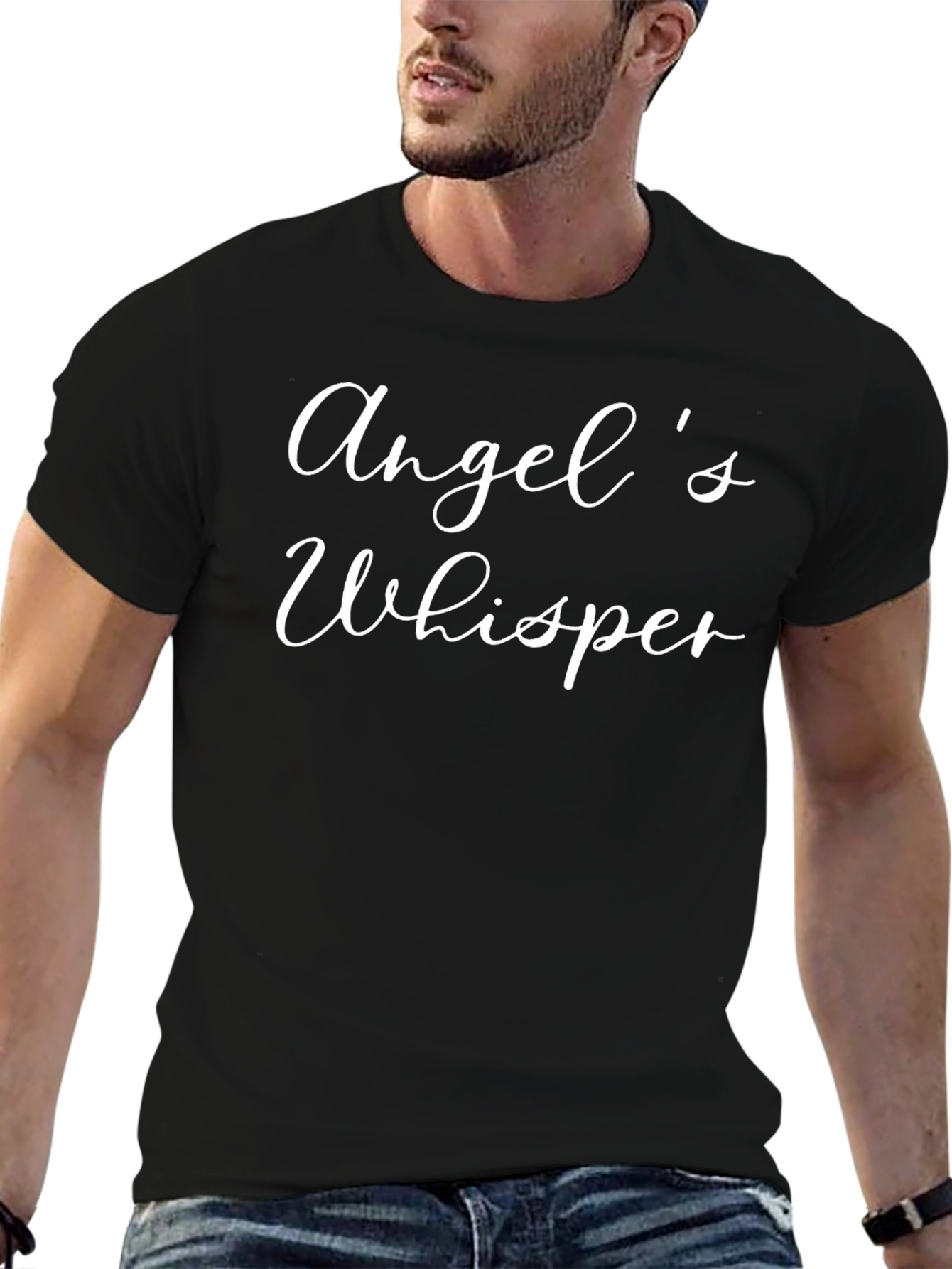 Angels Whisper Black Graphic T-Shirt