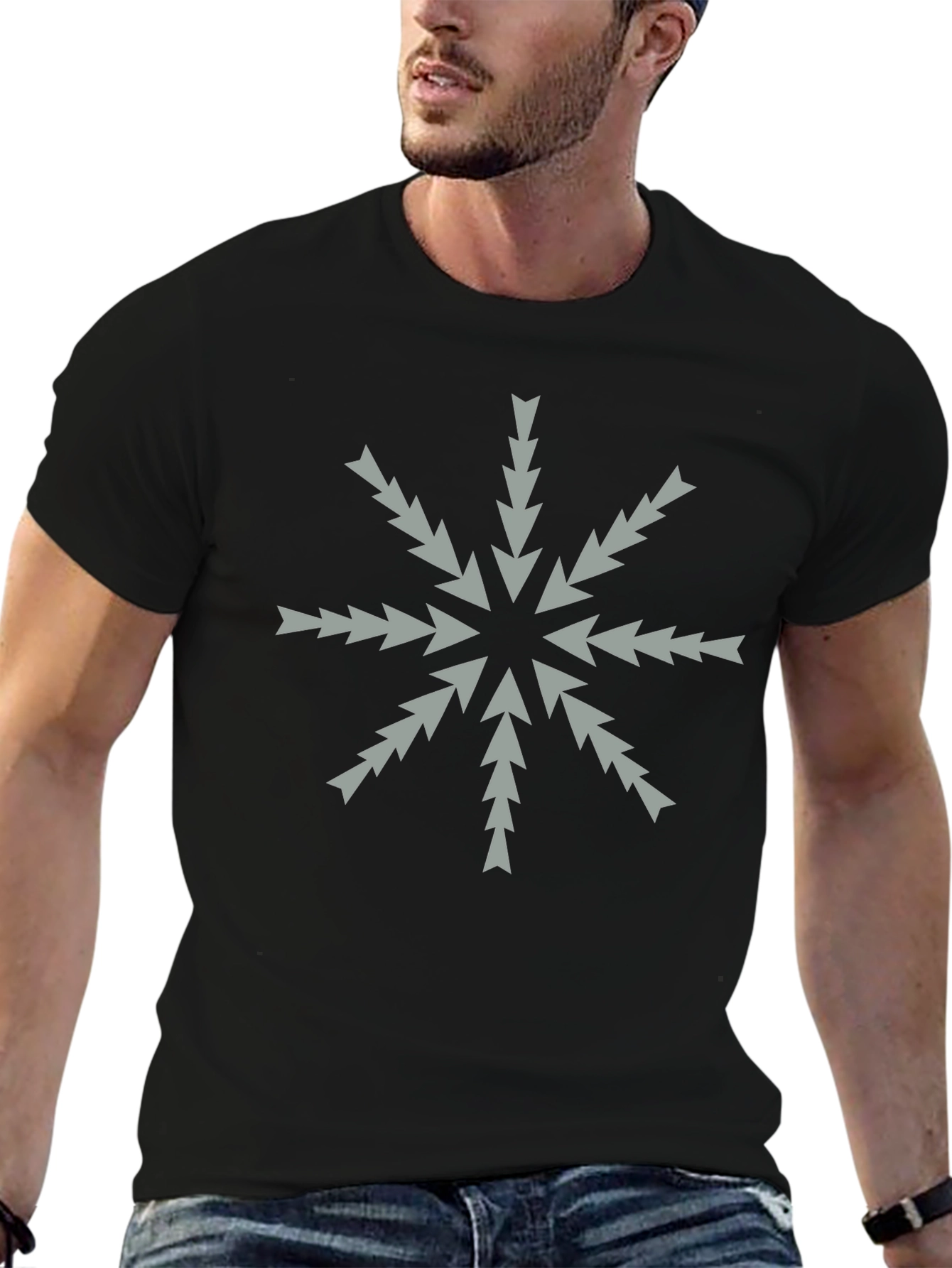 Arrow Snowflake Tee - Stylish Black Crew Neck T-Shirt