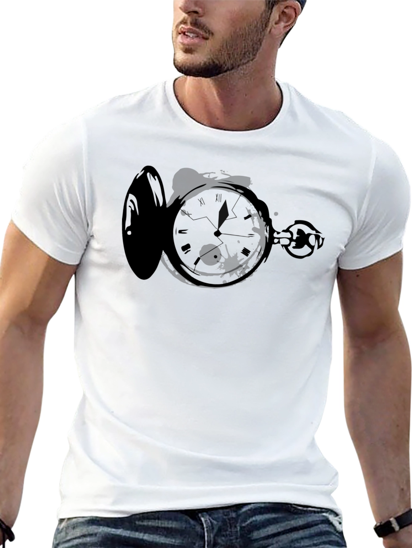 Pocket Watch Graphic Tee - Stylish Mens Black T-Shirt