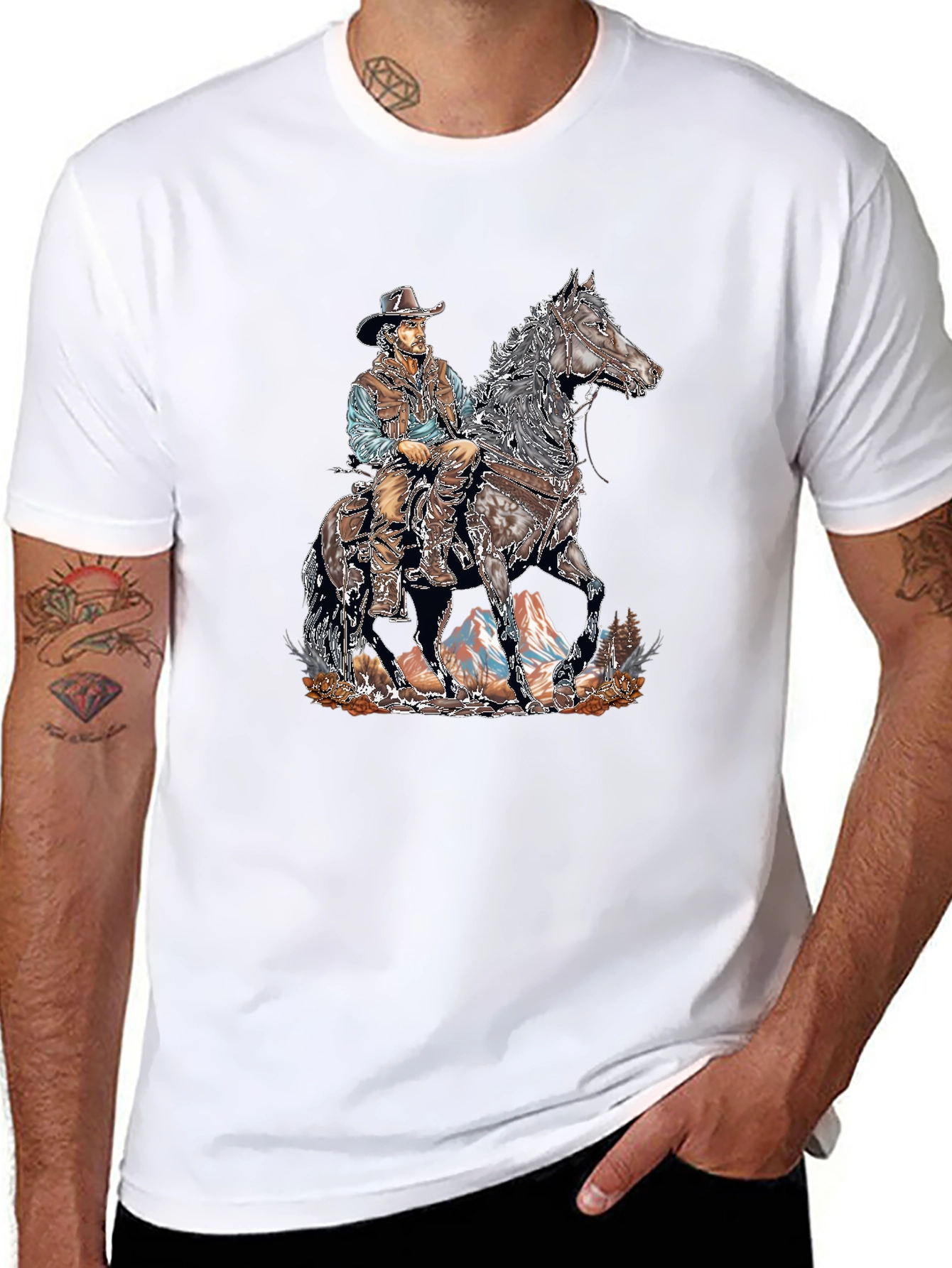 Cowboy on Horseback Graphic Tee - Western Style