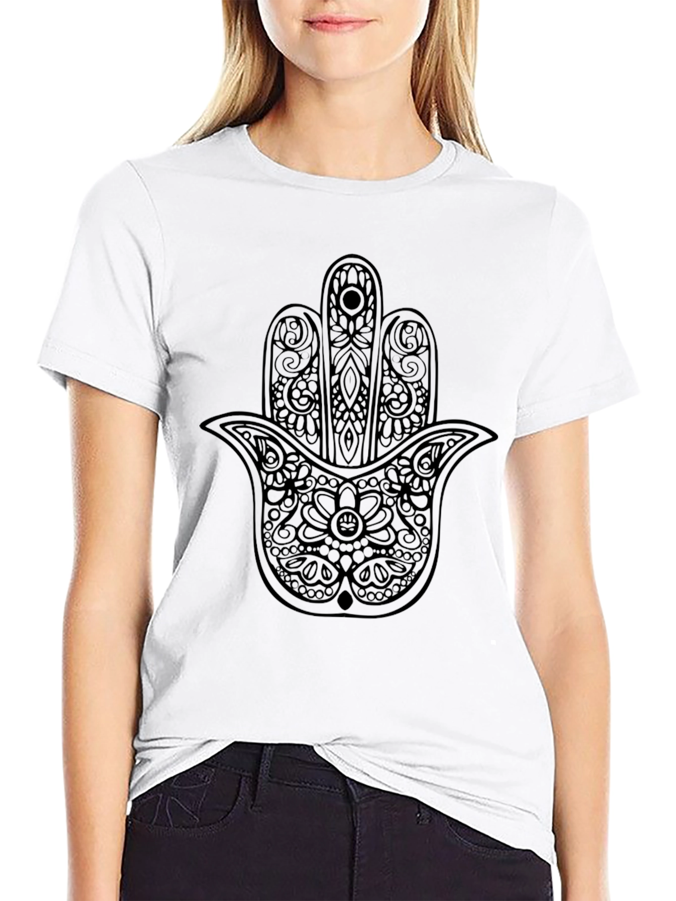 Black Hamsa Hand Graphic T-Shirt - Stylish & Unique