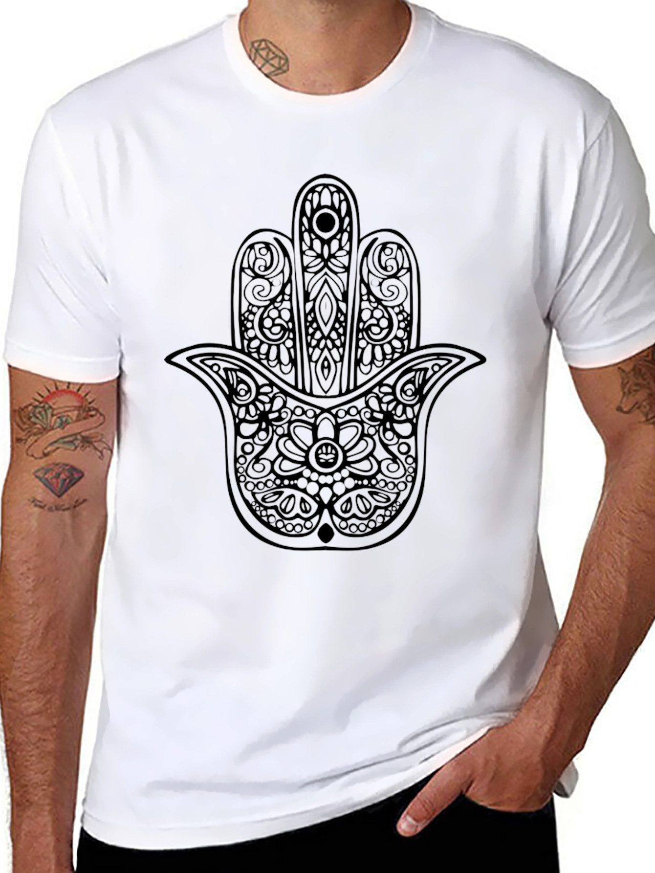 Black Hamsa Hand Graphic T-Shirt - Stylish & Unique