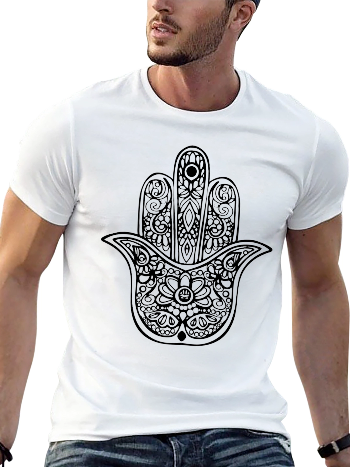 Black Hamsa Hand Graphic T-Shirt - Stylish & Unique