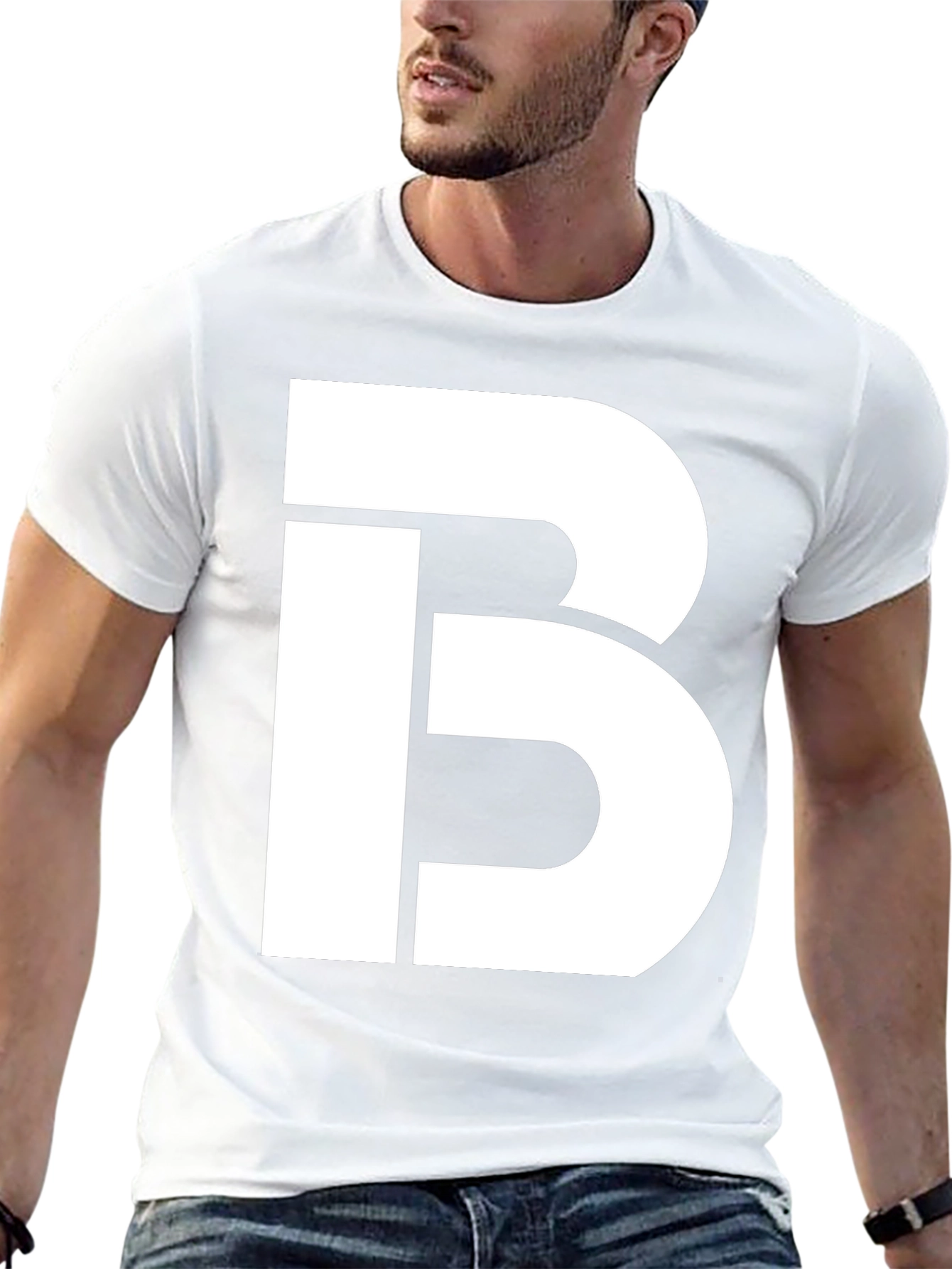 Bold White Letter B Graphic Print Black T-Shirt