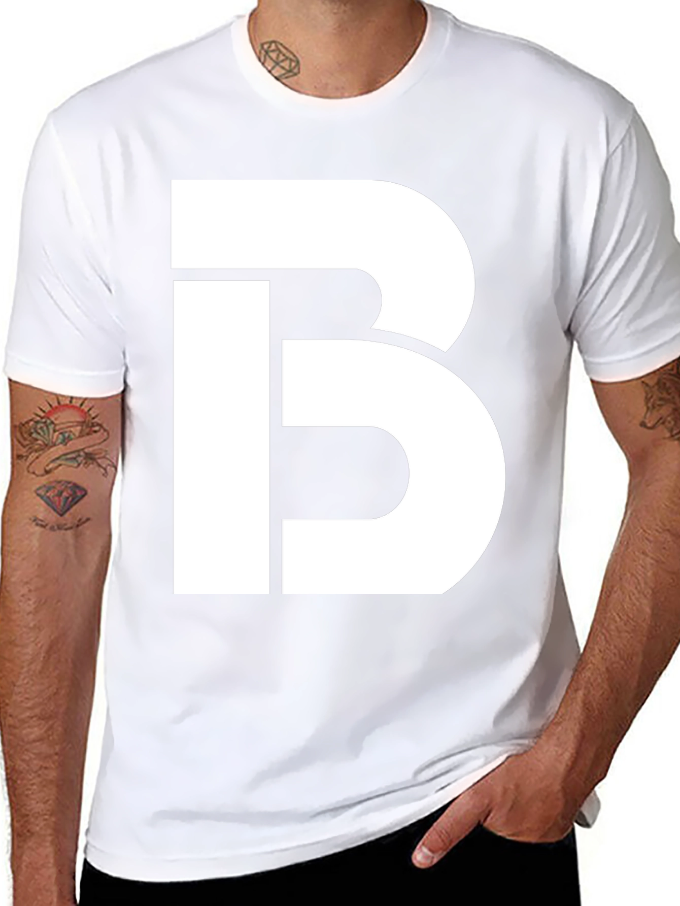 Bold White Letter B Graphic Print Black T-Shirt
