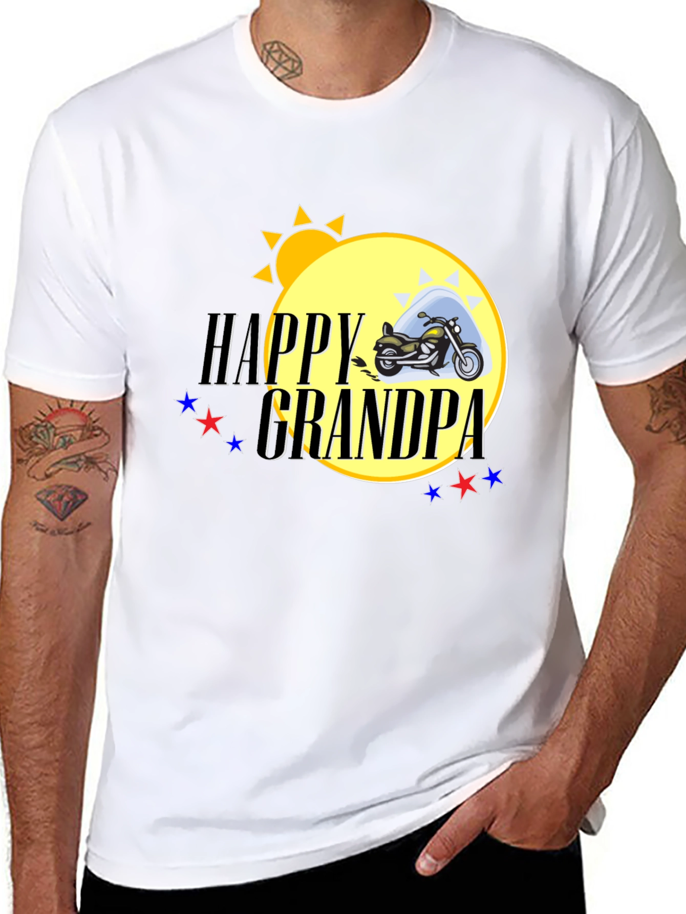 Happy Grandpa Black T-Shirt - Motorcycle Graphic