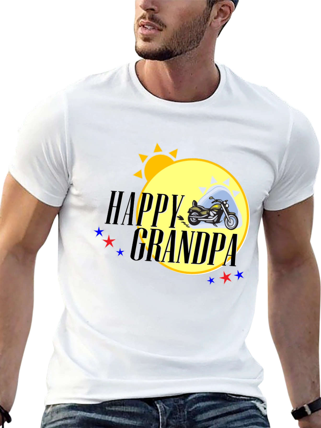 Happy Grandpa Black T-Shirt - Motorcycle Graphic