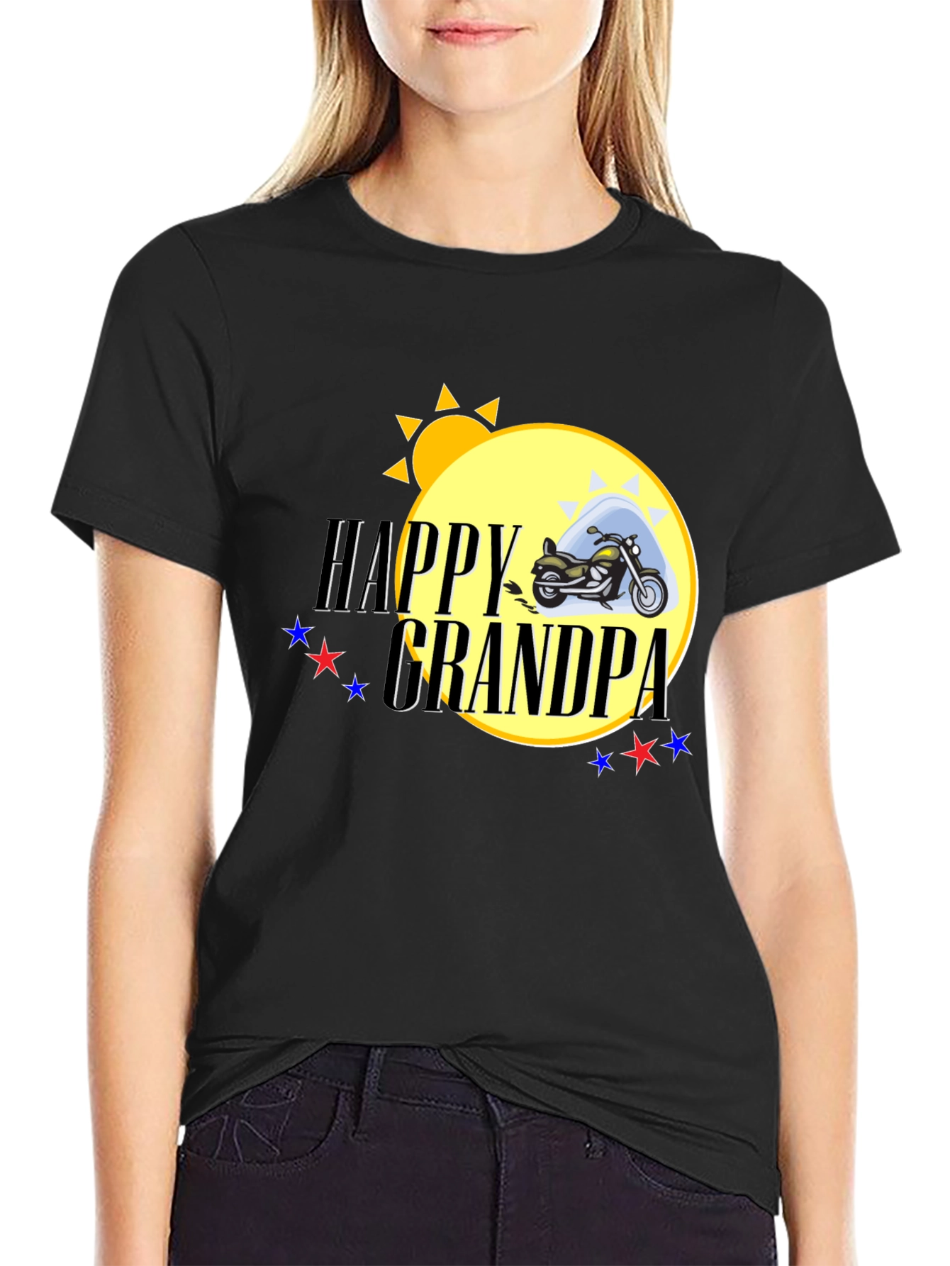 Happy Grandpa Black T-Shirt - Motorcycle Graphic