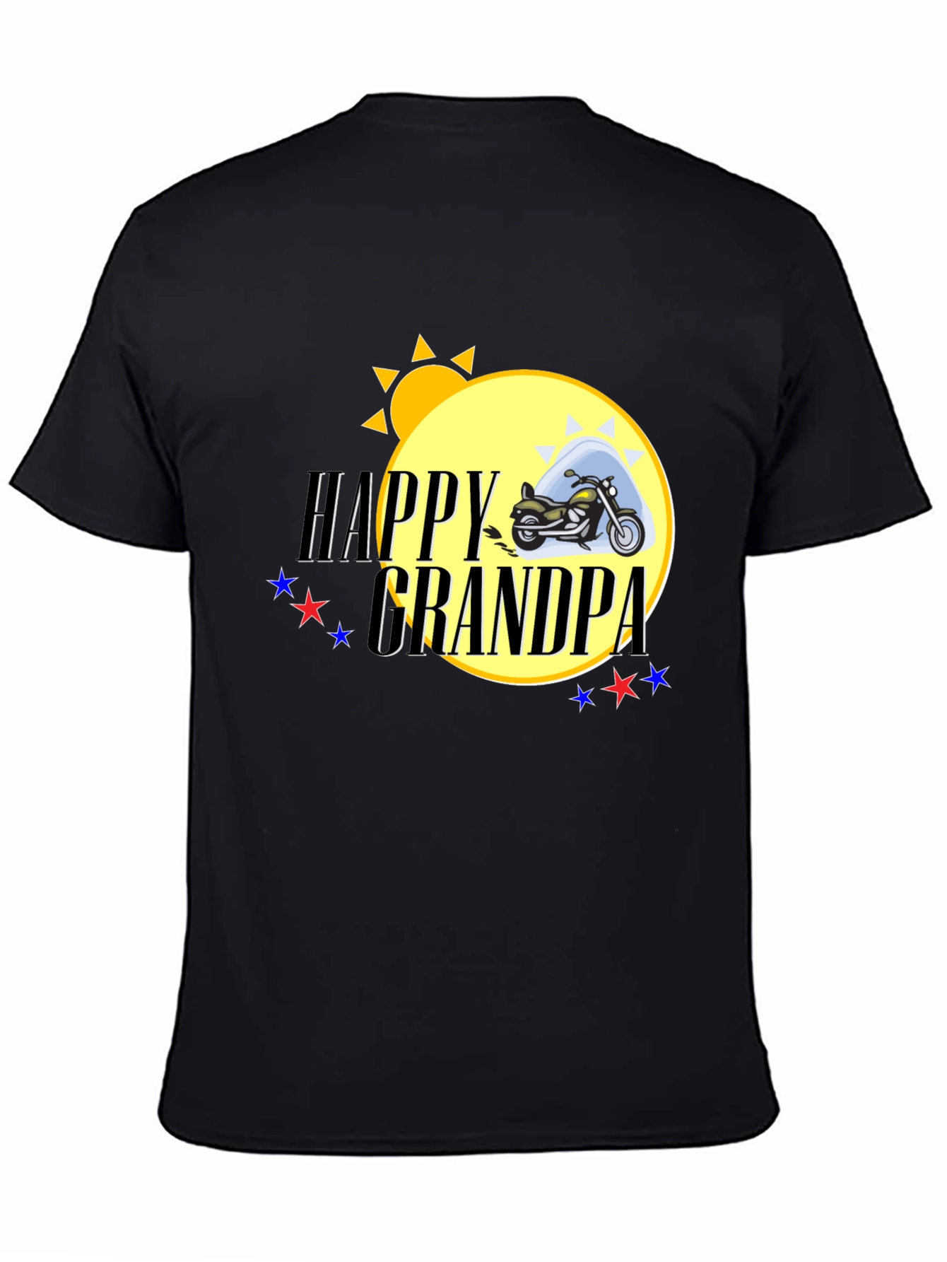 Happy Grandpa Black T-Shirt - Motorcycle Graphic
