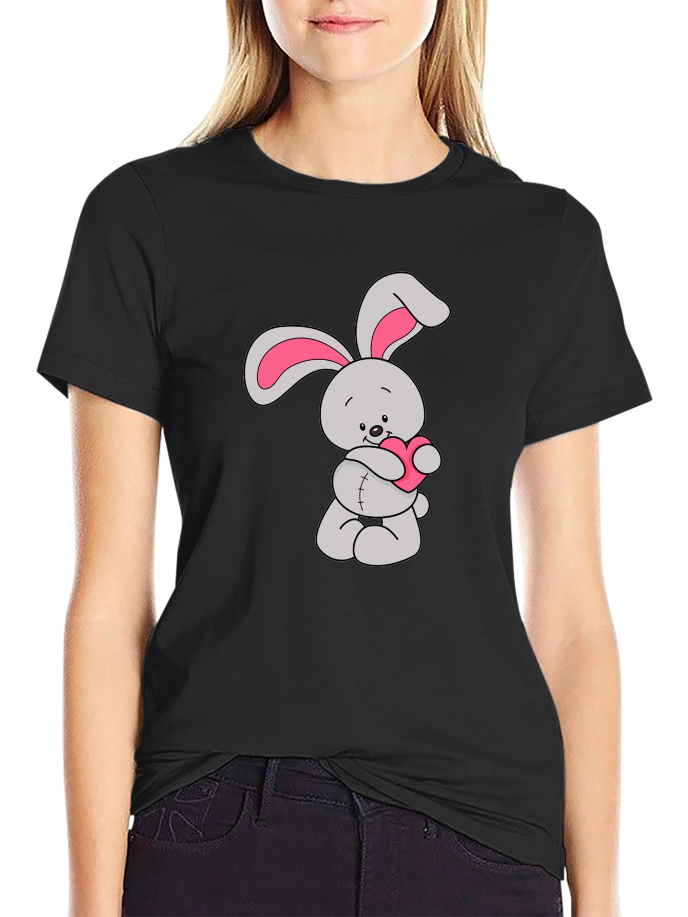 Black Bunny Heart Graphic Tee
