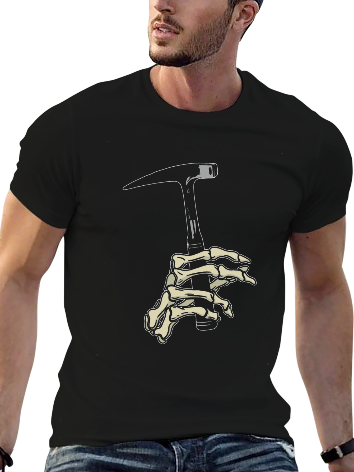 Skeleton Hand Pickaxe Black Graphic Tee