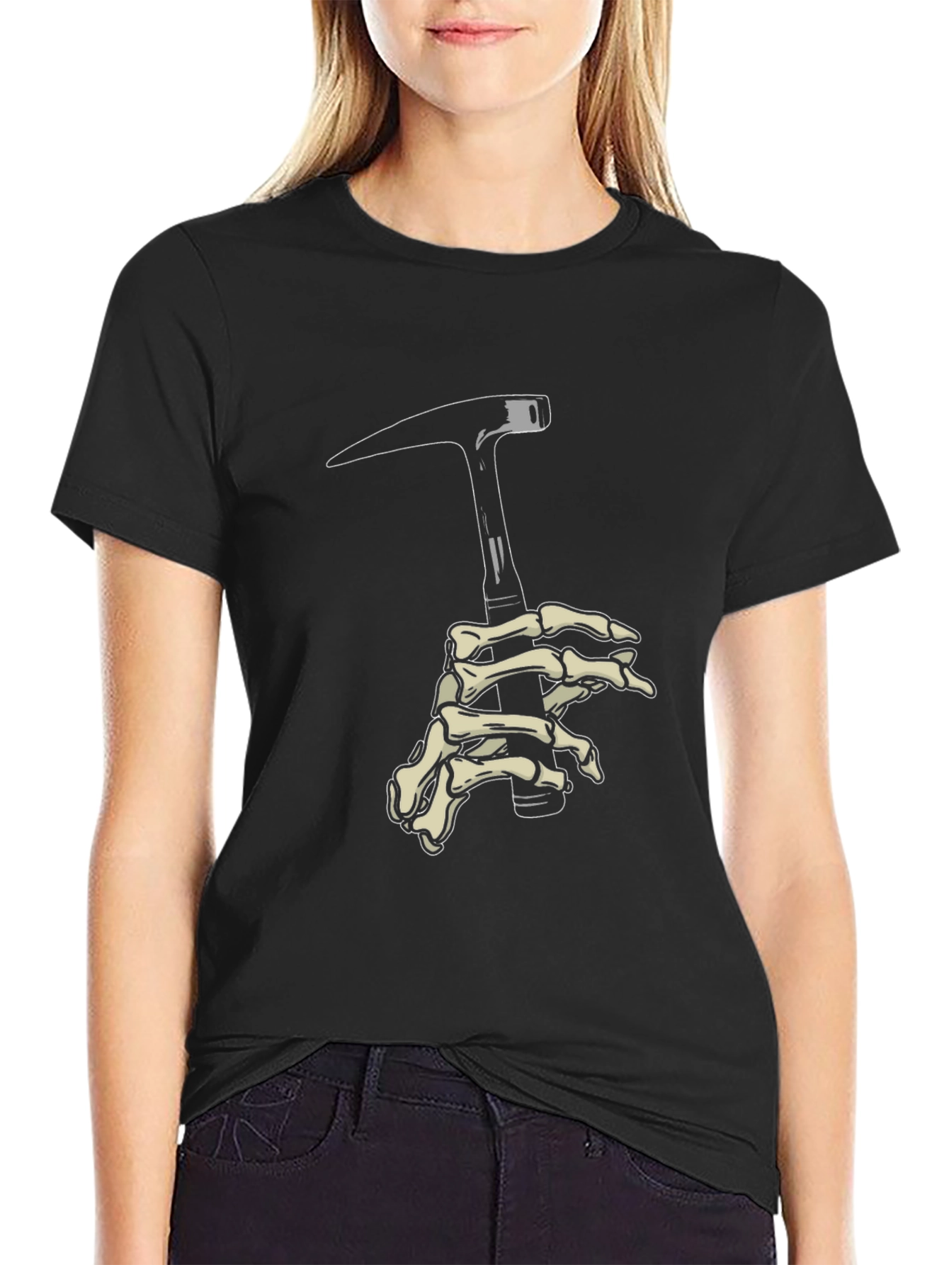 Skeleton Hand Pickaxe Black Graphic Tee