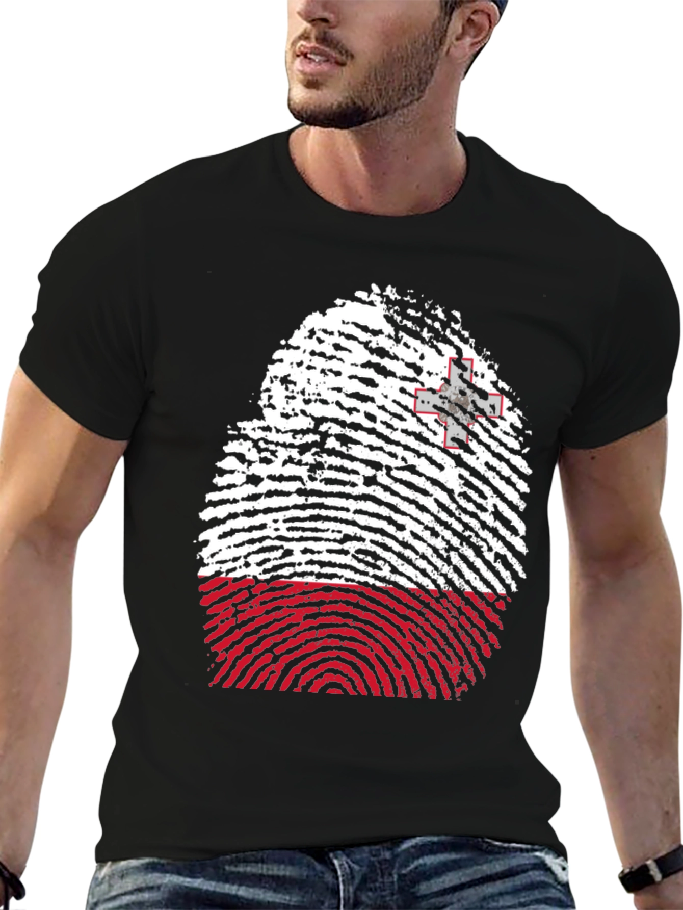 Malta Flag Fingerprint T-Shirt - Black