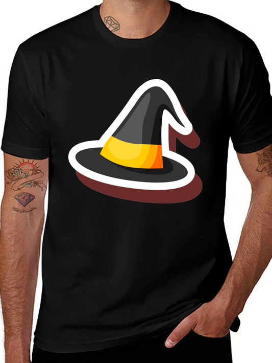 Halloween Witch Hat Graphic Tee - Black Cotton Blend