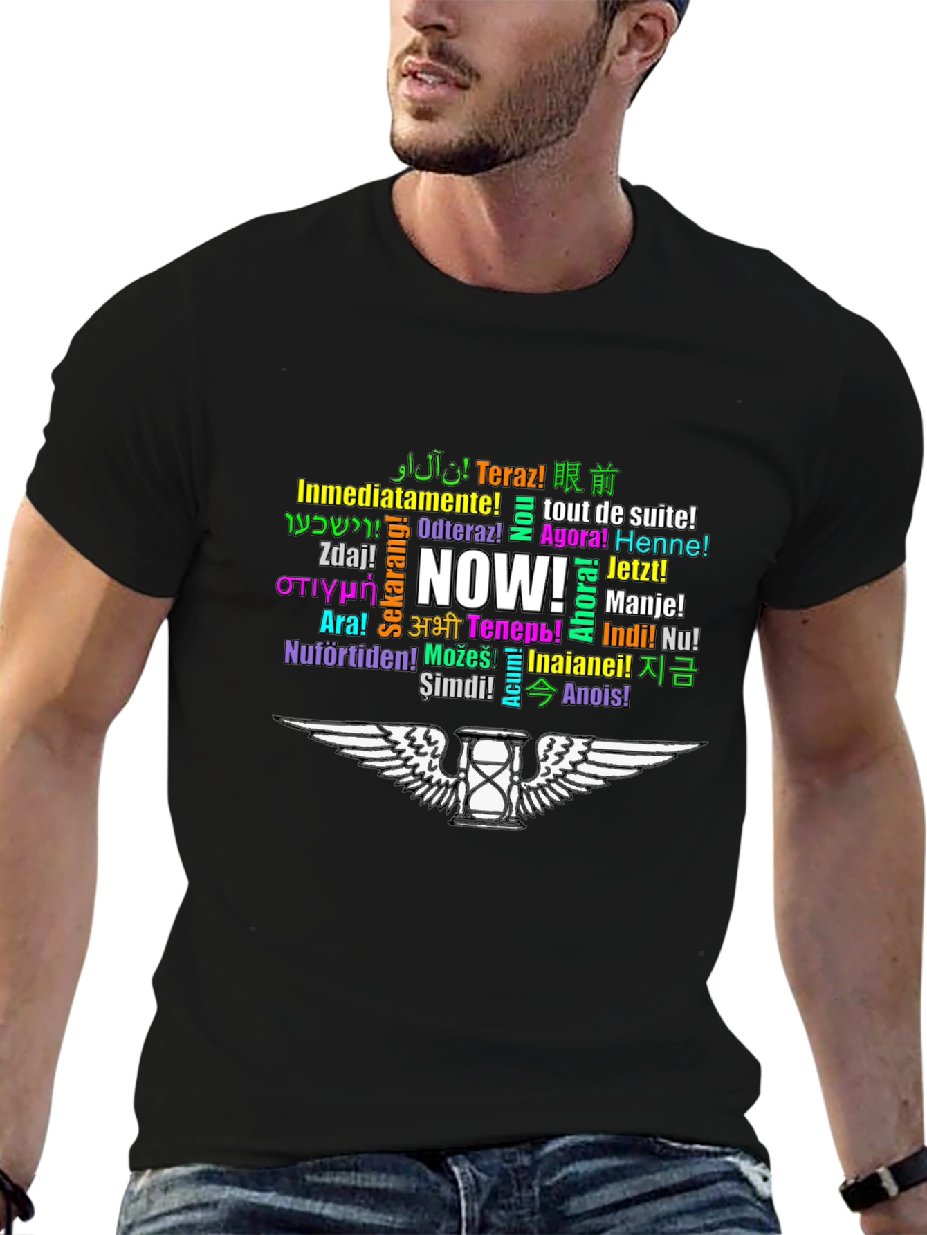 Multilingual NOW T-Shirt - Black Cotton Tee